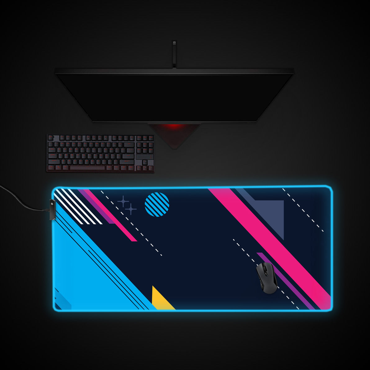 Stripes Geometric Desk Pad desk mat with RGB edge lighting