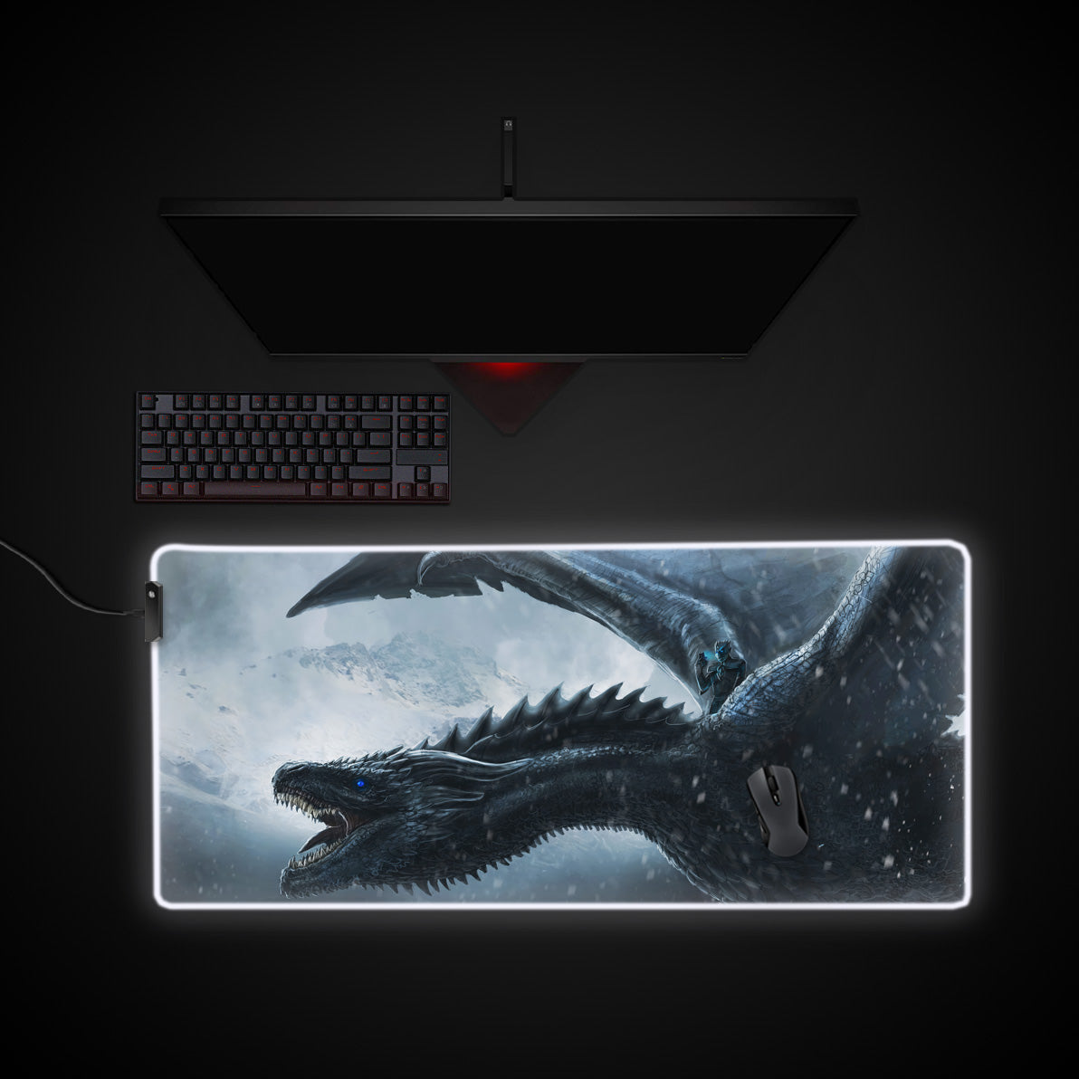 Epic Night King Dragon Desk Pad desk mat with RGB edge lighting