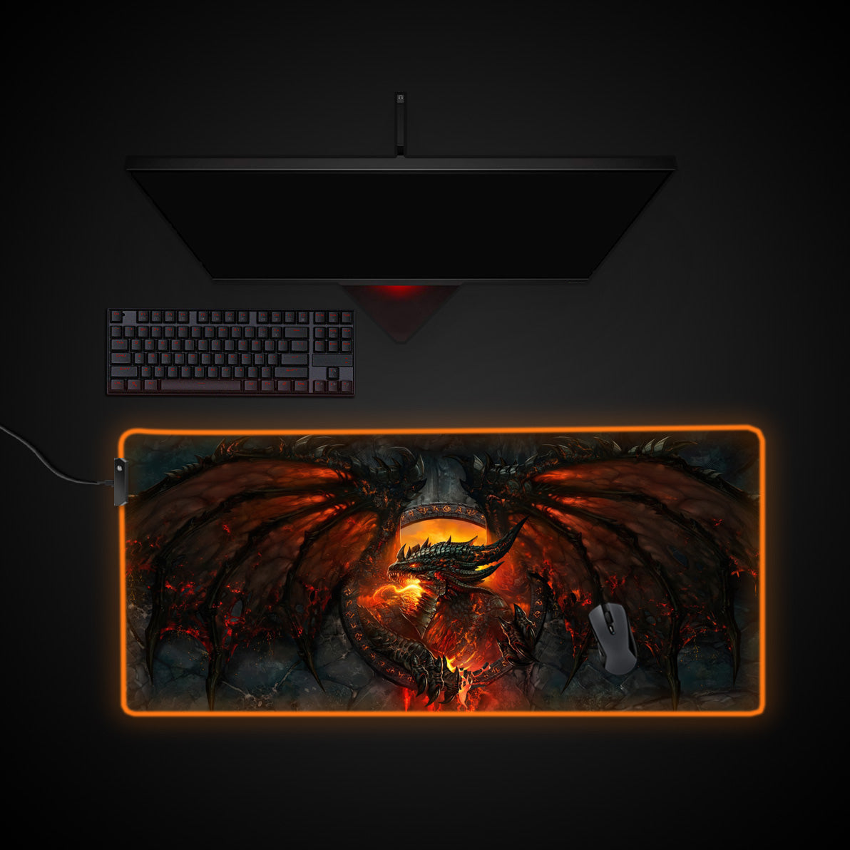 Fire Dragon Desk Pad desk mat with RGB edge lighting