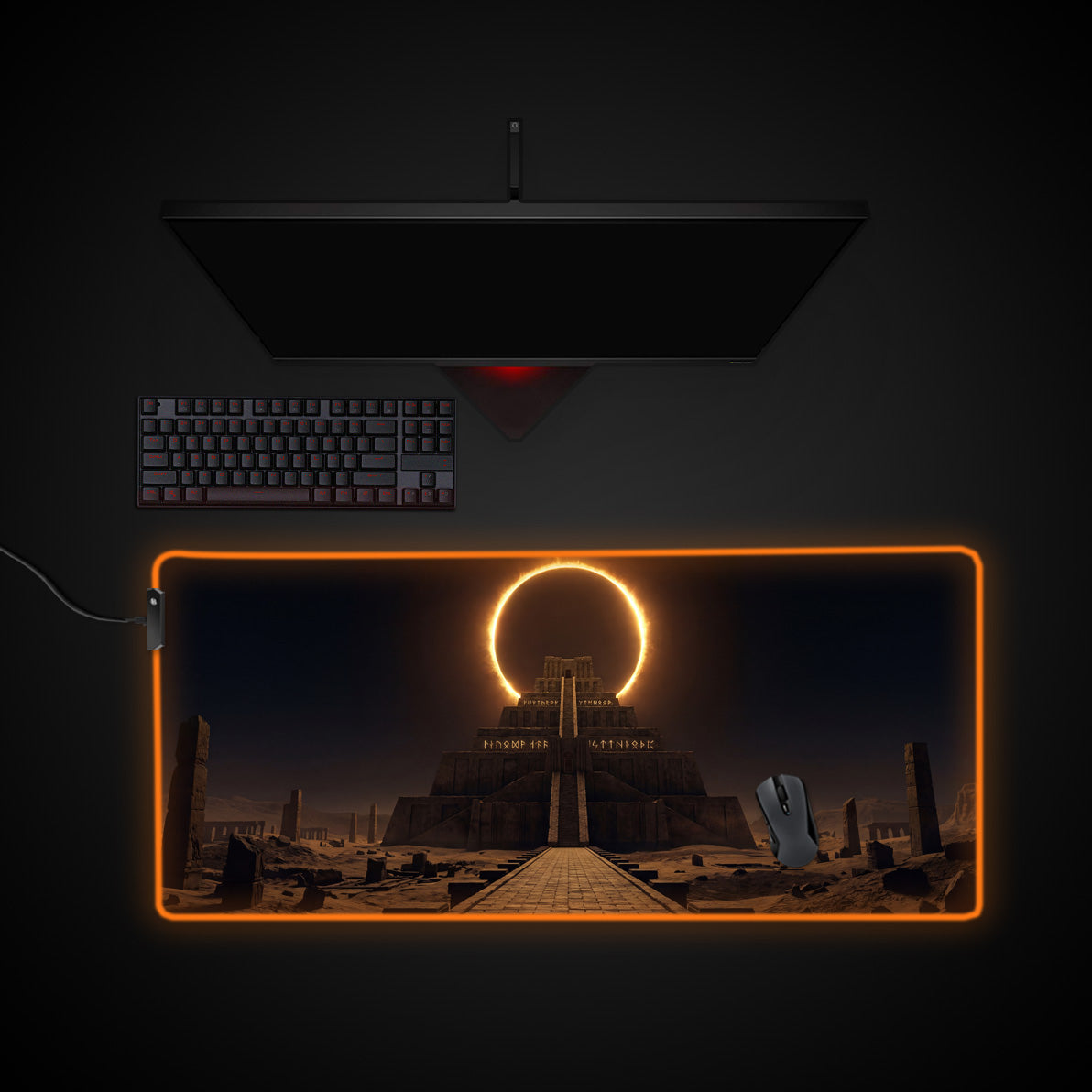 Celestial Gate desk mat with RGB edge lighting