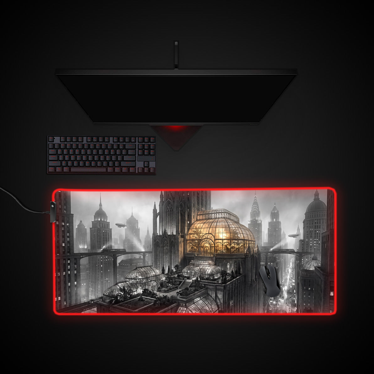 Industrial Eden desk mat with RGB edge lighting