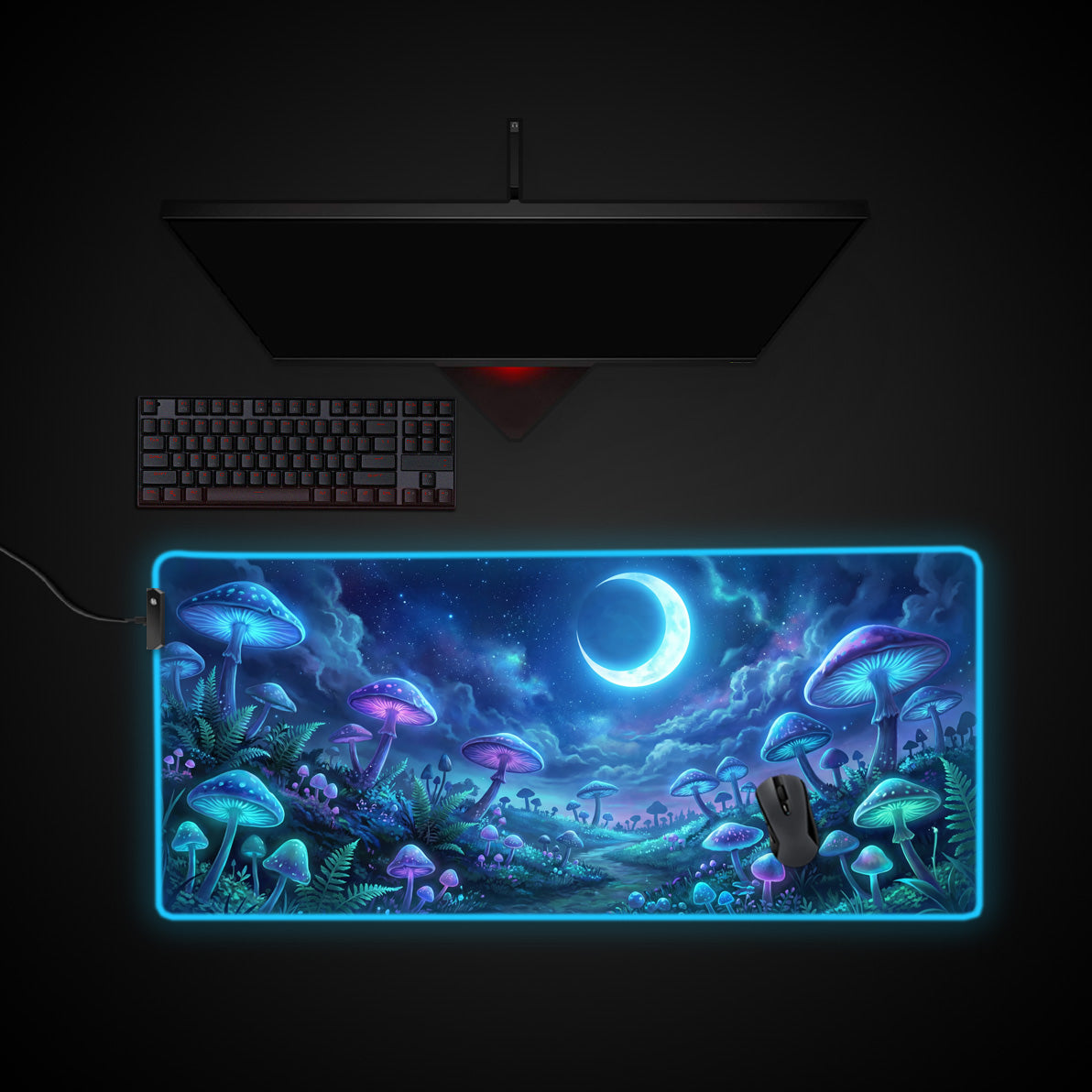 Lunar Fungi desk mat with RGB edge lighting
