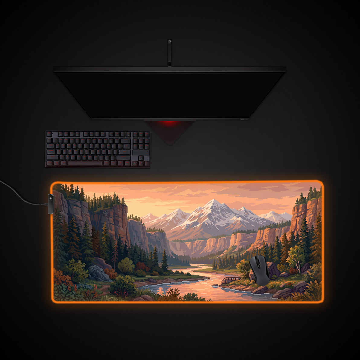 8-Bit Horizon desk mat with RGB edge lighting