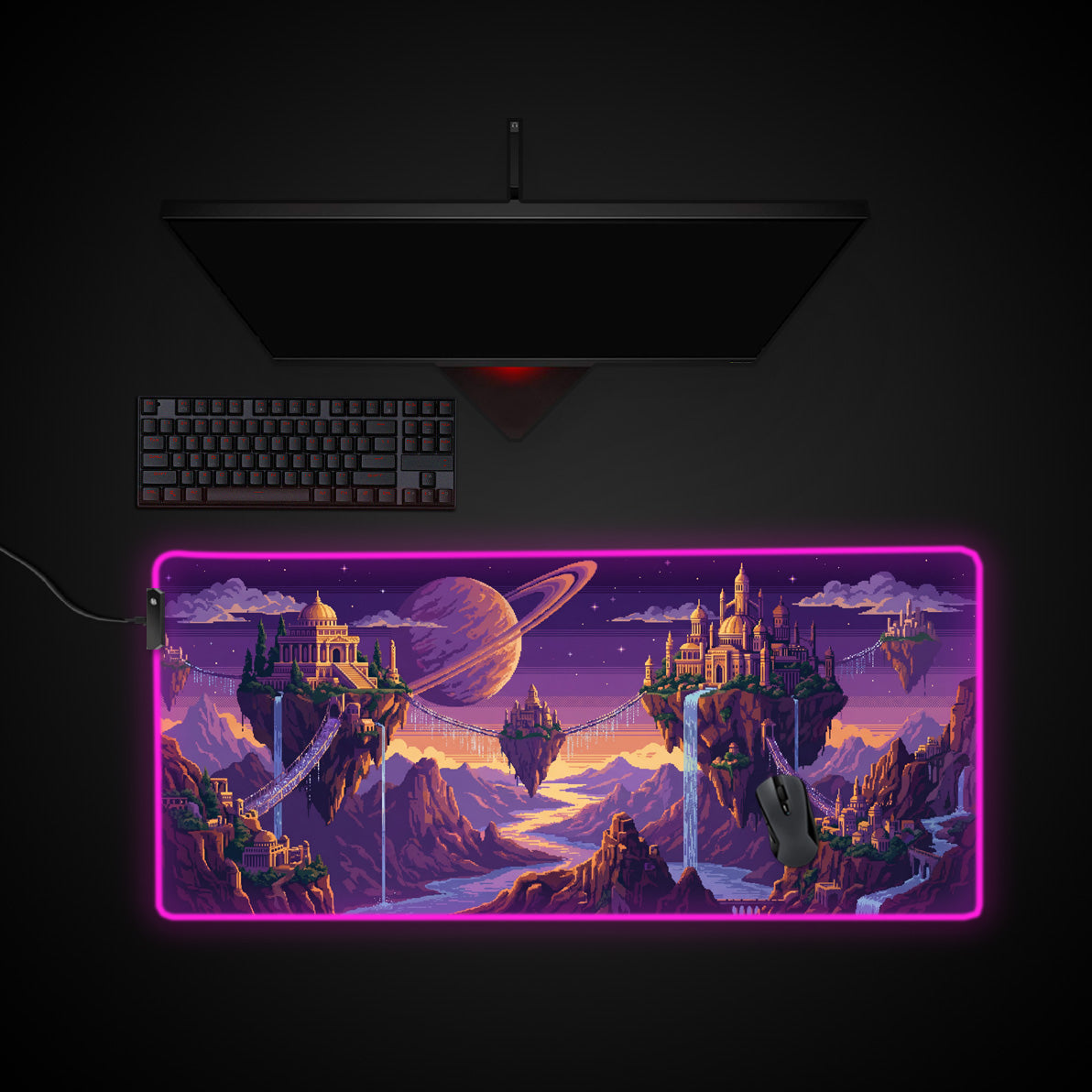 Celestial Pixel Isles desk mat with RGB edge lighting