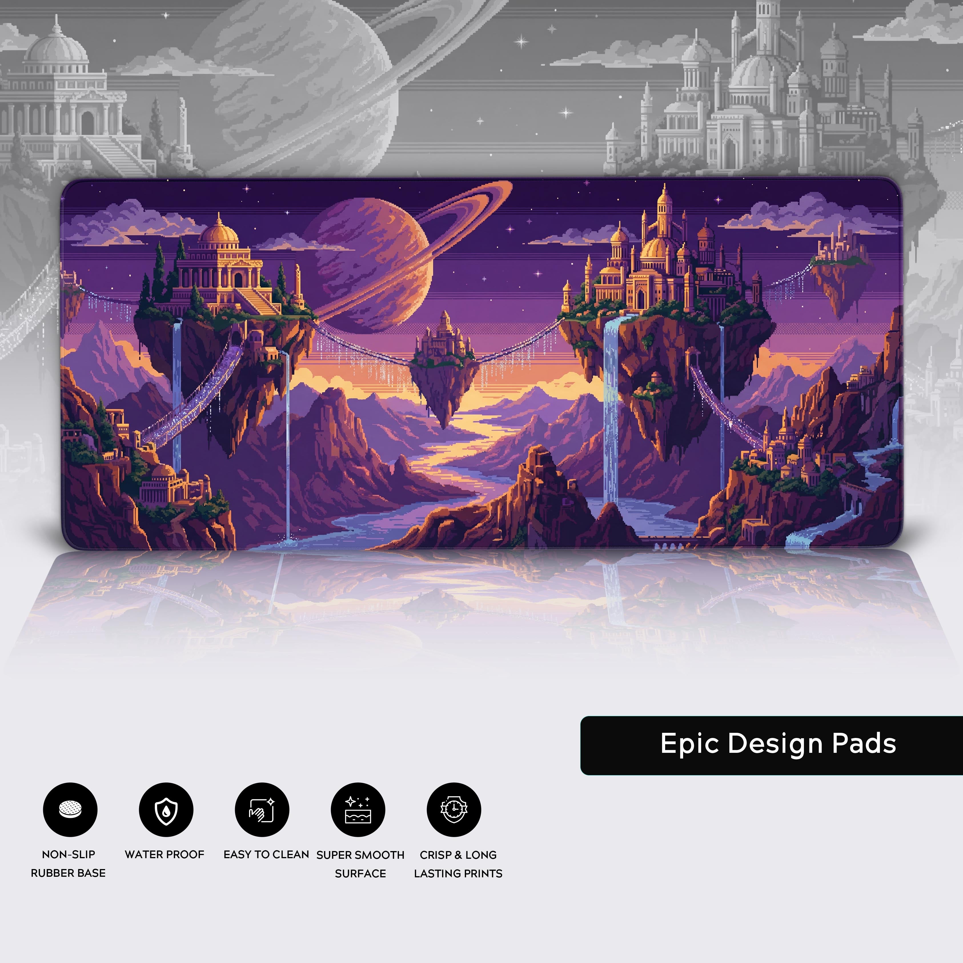Celestial Pixel Isles – Gaming Desk Mat, XL Pixel Art Mouse Pad