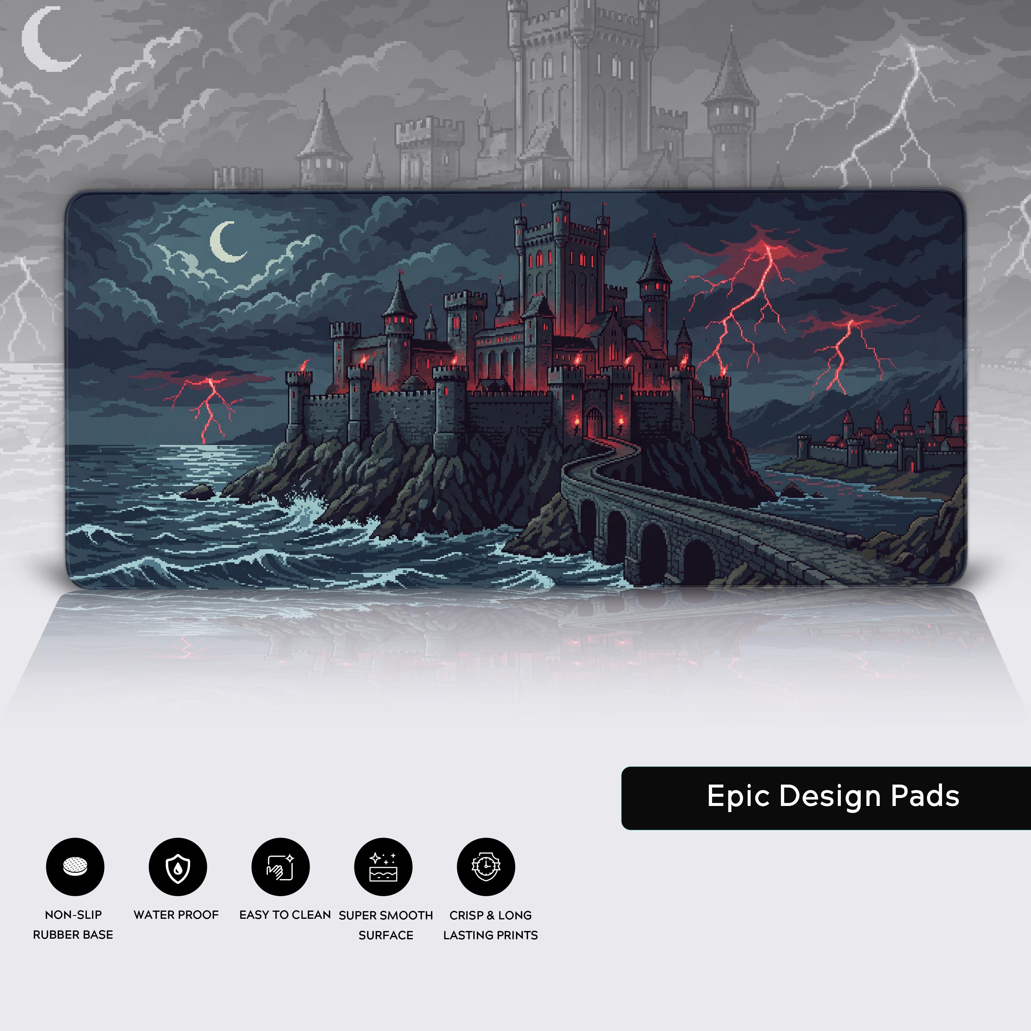 Pixel Citadel – Dark Fantasy Desk Mat, XL Retro Gaming Mouse Pad