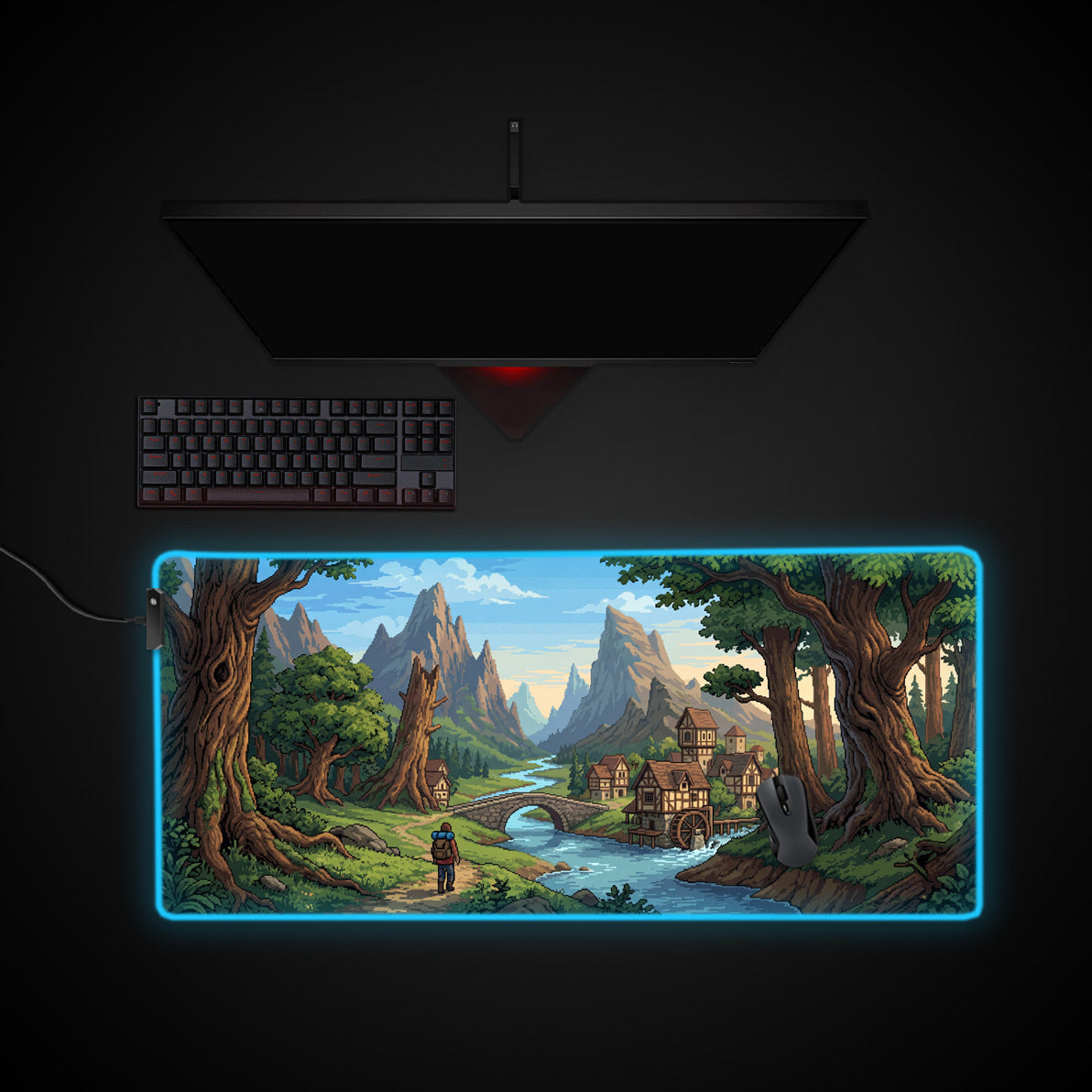 Valley Hamlet desk mat with RGB edge lighting