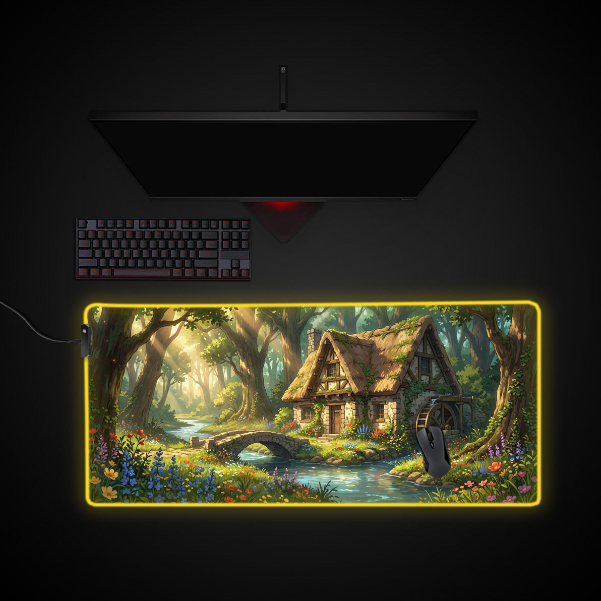 Enchanted Mill desk mat with RGB edge lighting