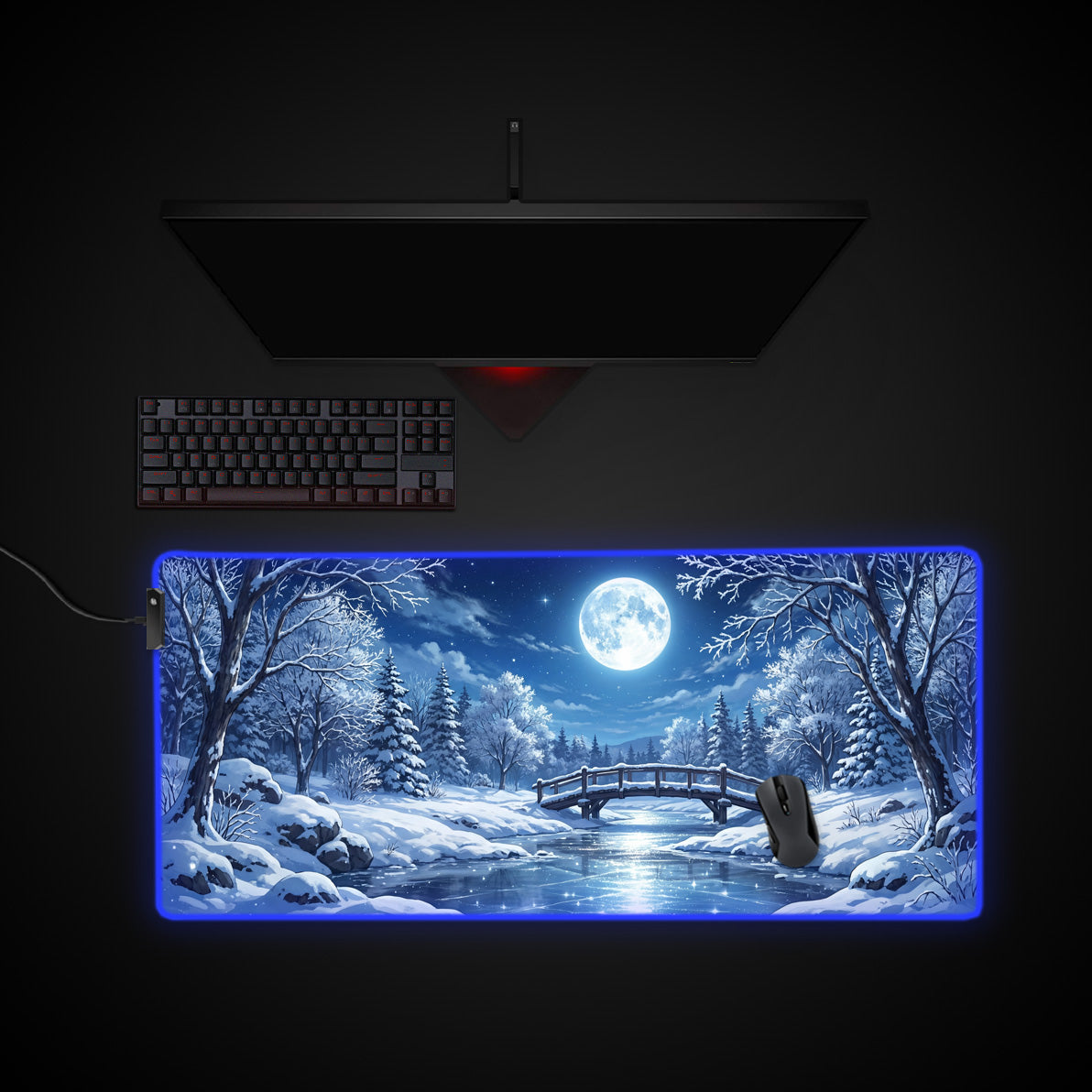 Lunar Frost desk mat with RGB edge lighting