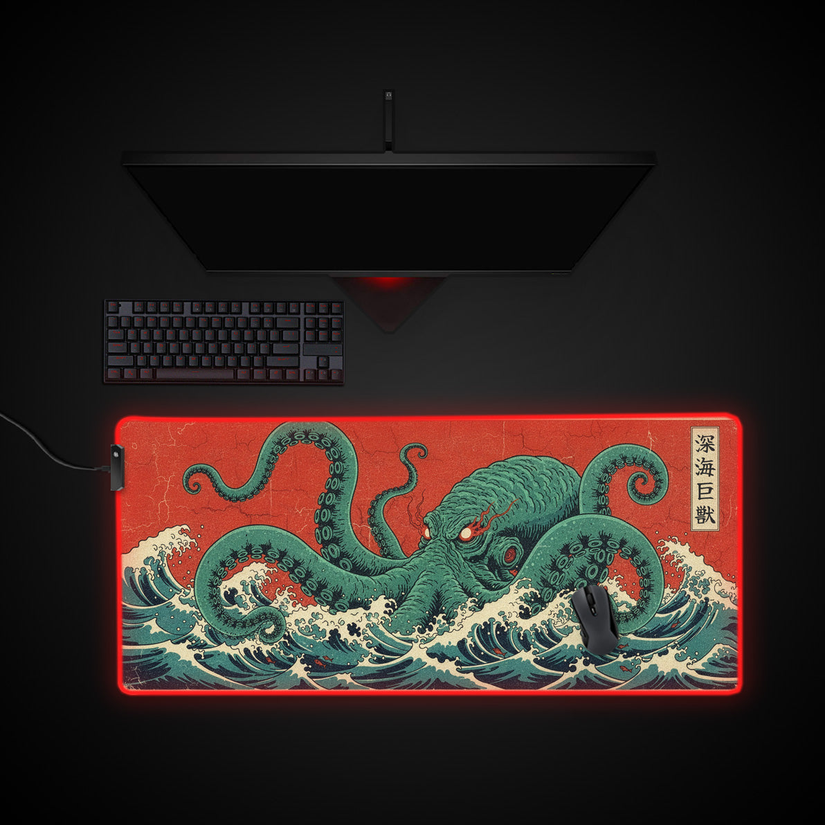 The Great Kraken desk mat with RGB edge lighting