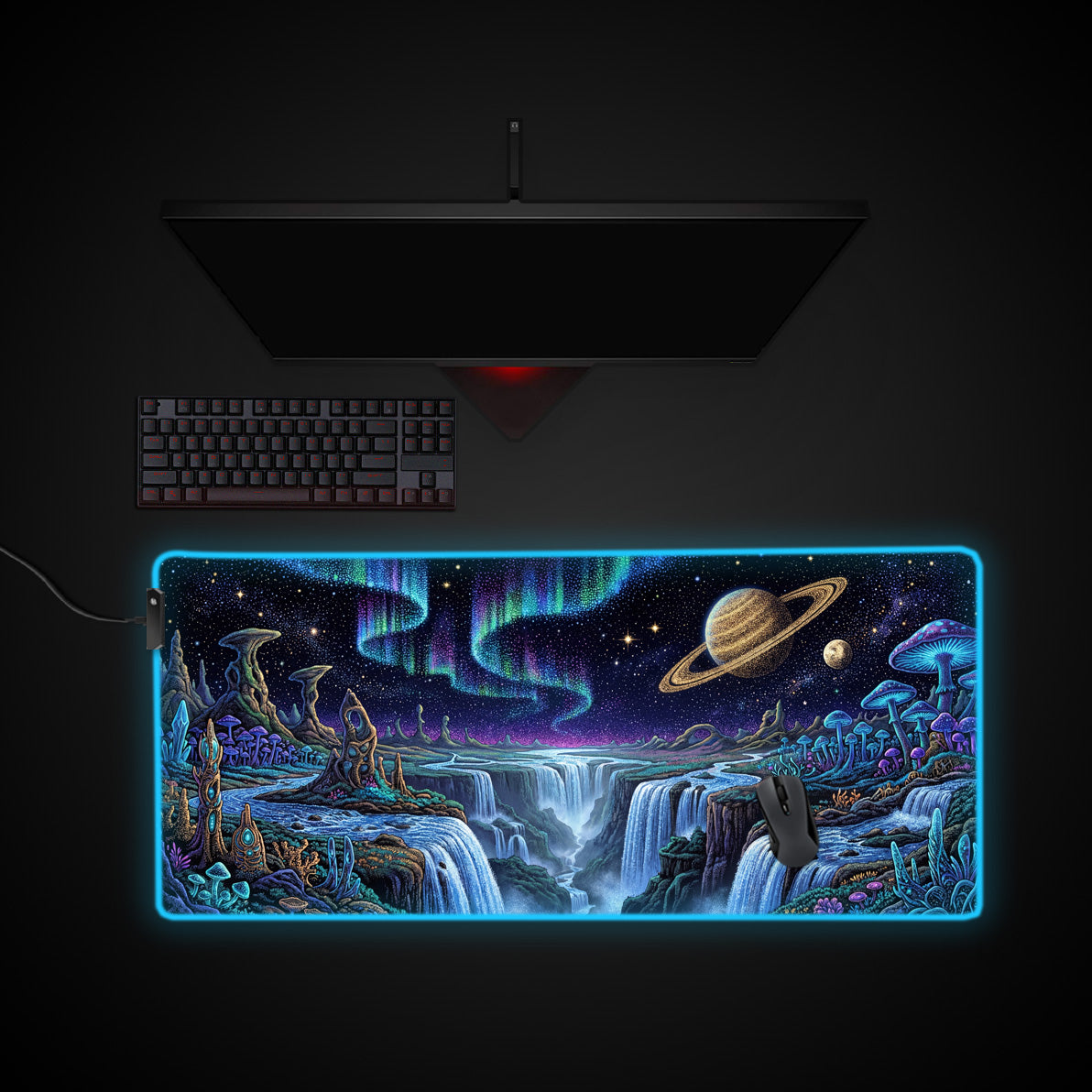 Nebula Dreams desk mat with RGB edge lighting
