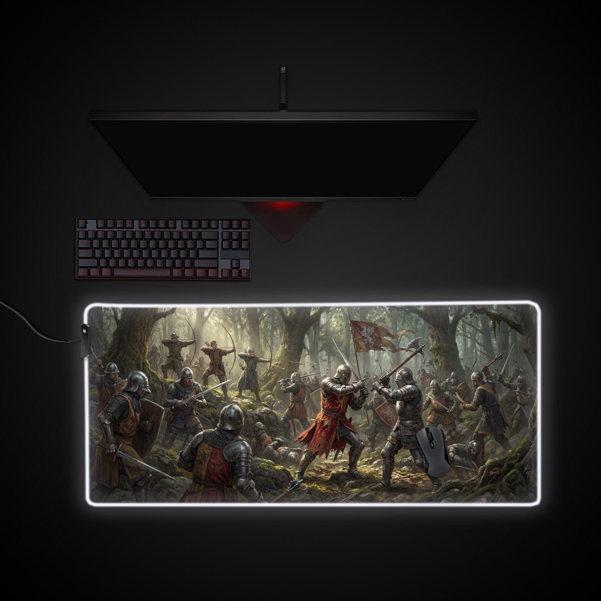 Forest Ambush desk mat with RGB edge lighting