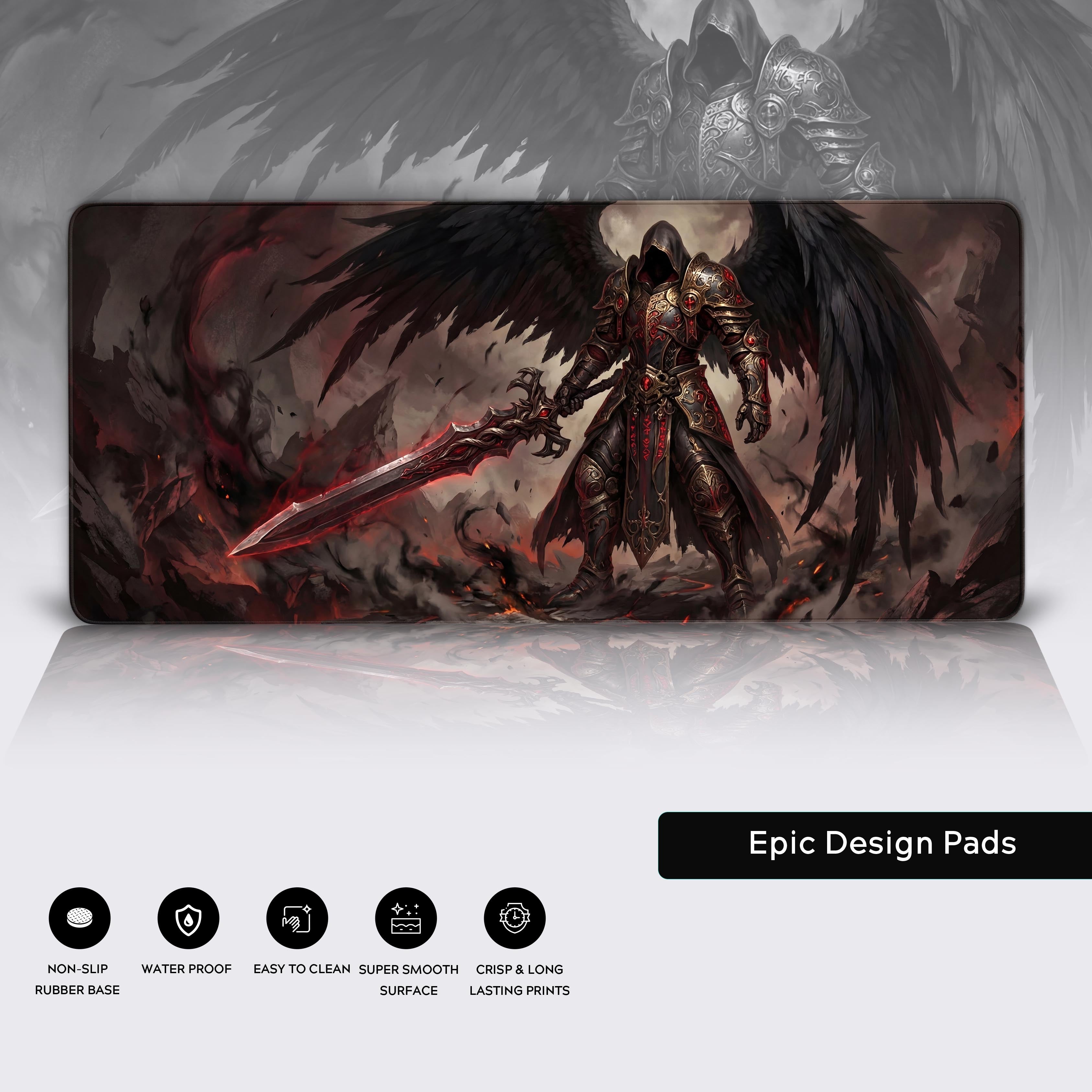 Fallen Angel Knight – Gaming Desk Mat, XL Mouse Pad, Dark Fantasy