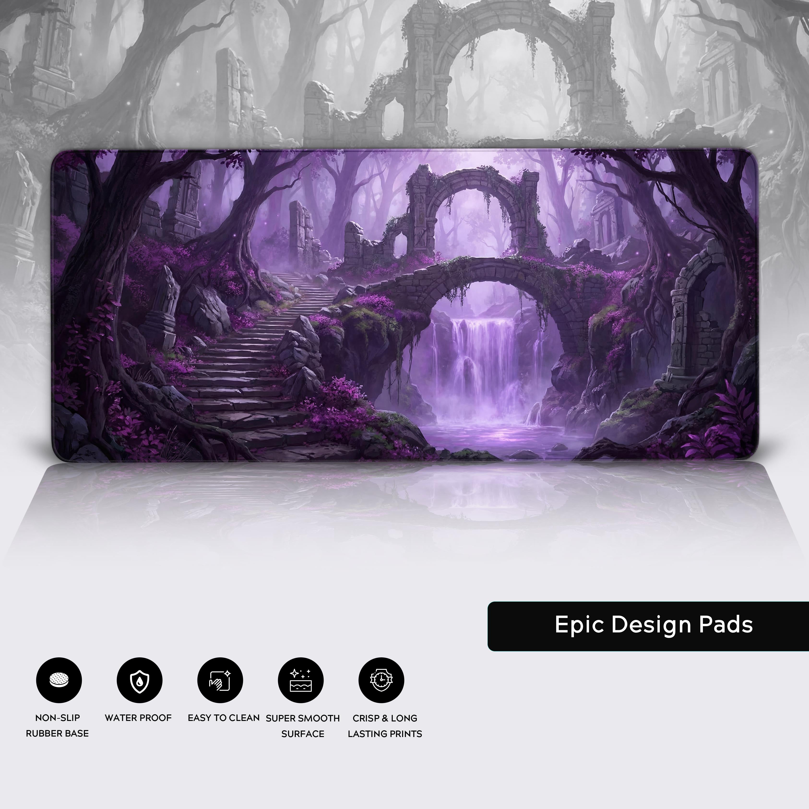 Violet Ruins – Dark Fantasy Desk Mat, XL Purple Gaming Mouse Pad