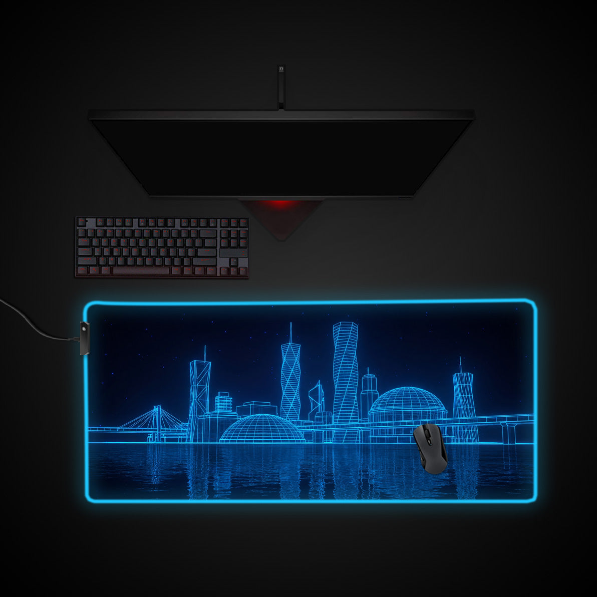 Digital Skyline desk mat with RGB edge lighting