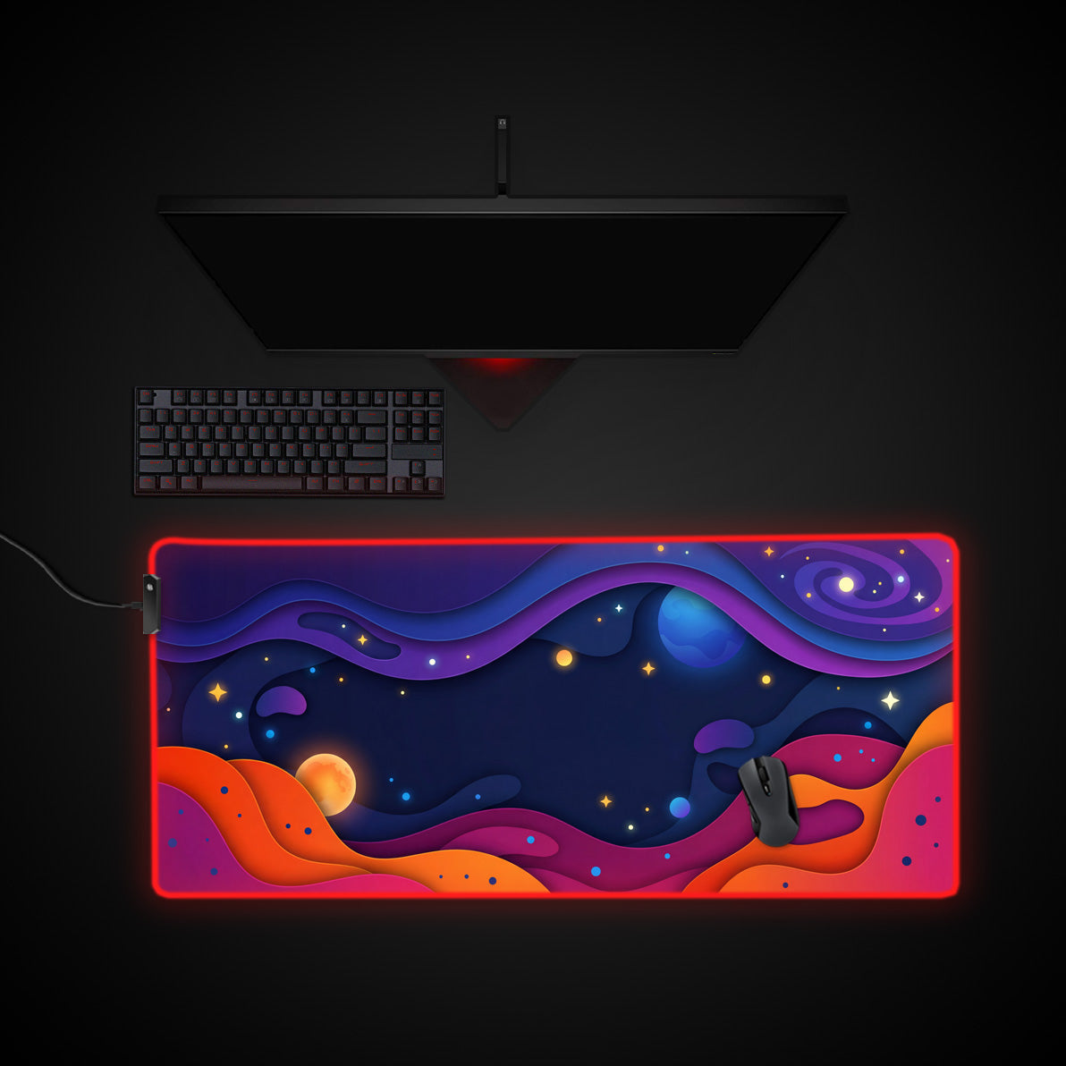 Stellar Drift desk mat with RGB edge lighting