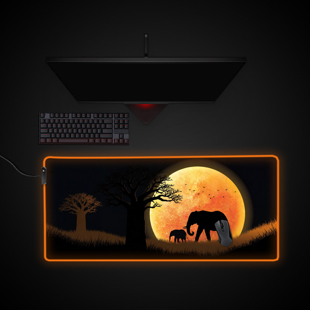 Golden March desk mat with RGB edge lighting