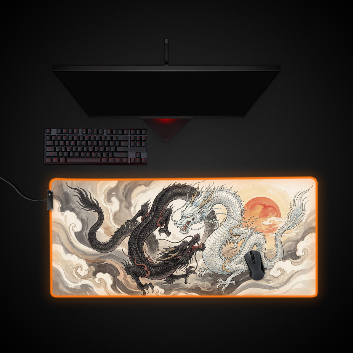 Celestial Duality desk mat with RGB edge lighting