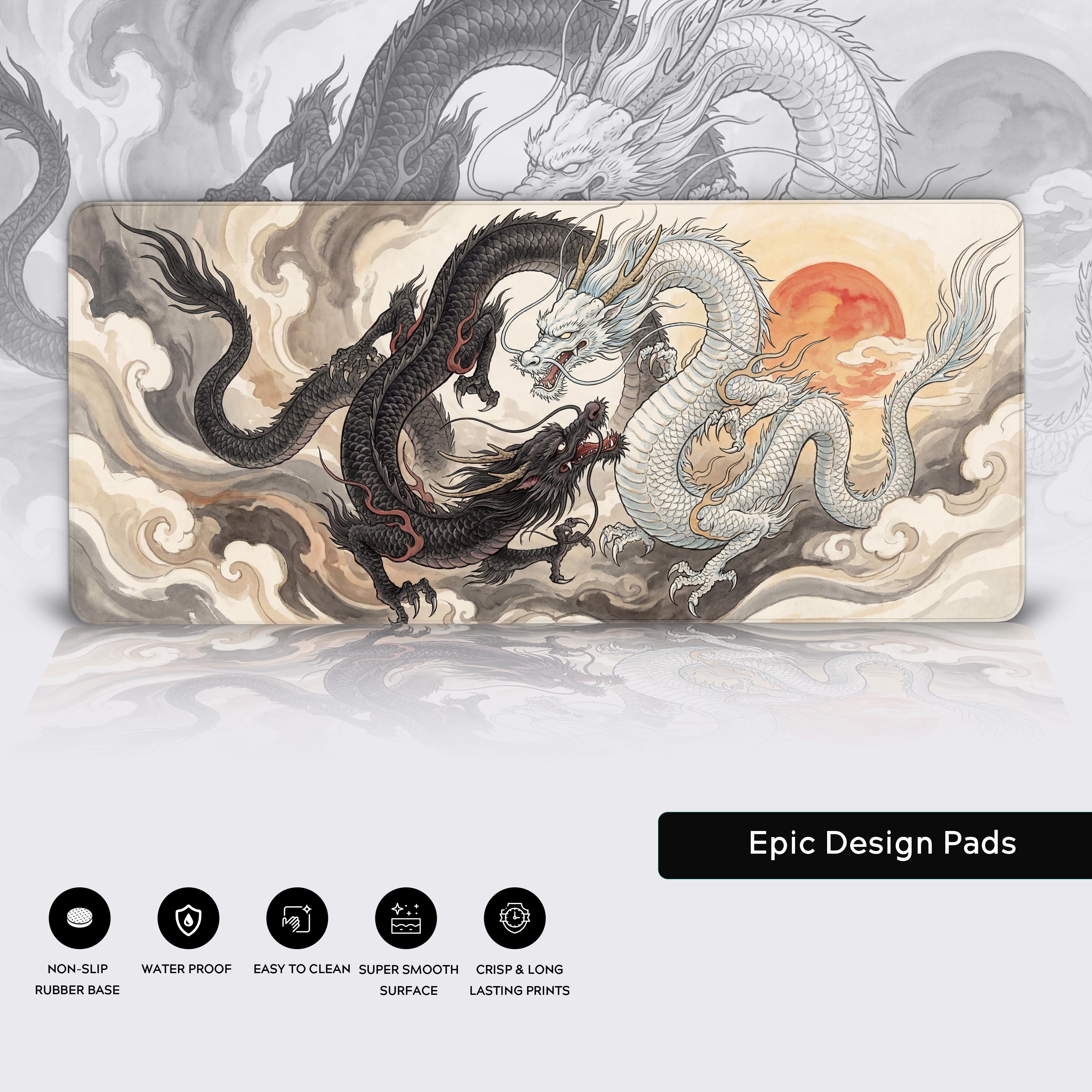 Celestial Duality Dragons – Japanese Art Desk Mat, XL Yin Yang