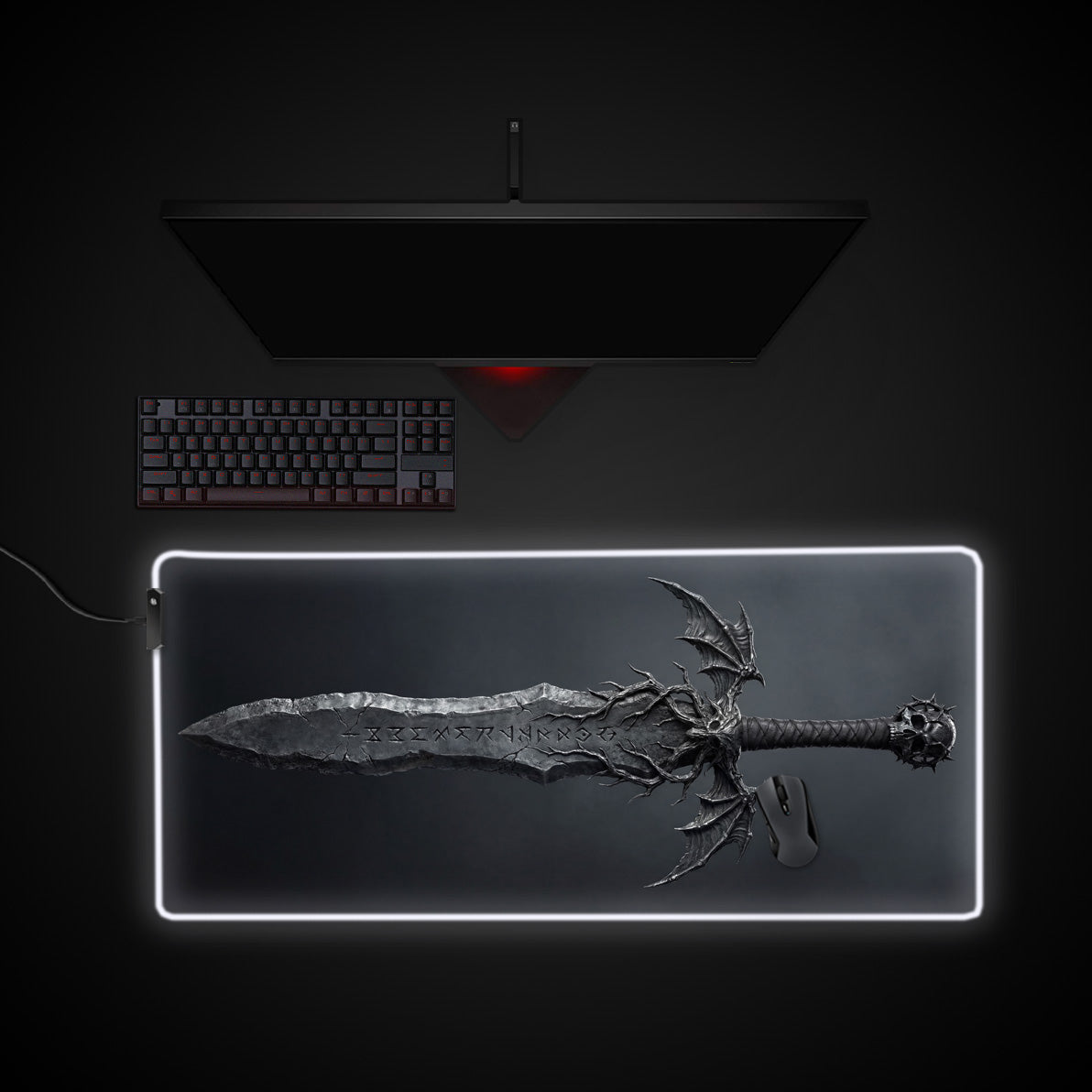 Cursed Steel desk mat with RGB edge lighting