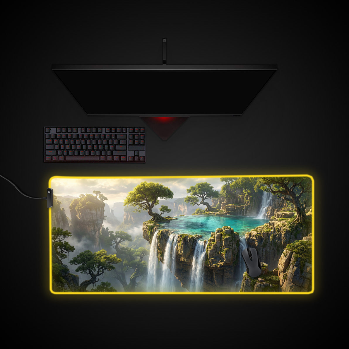 Emerald Cascade desk mat with RGB edge lighting
