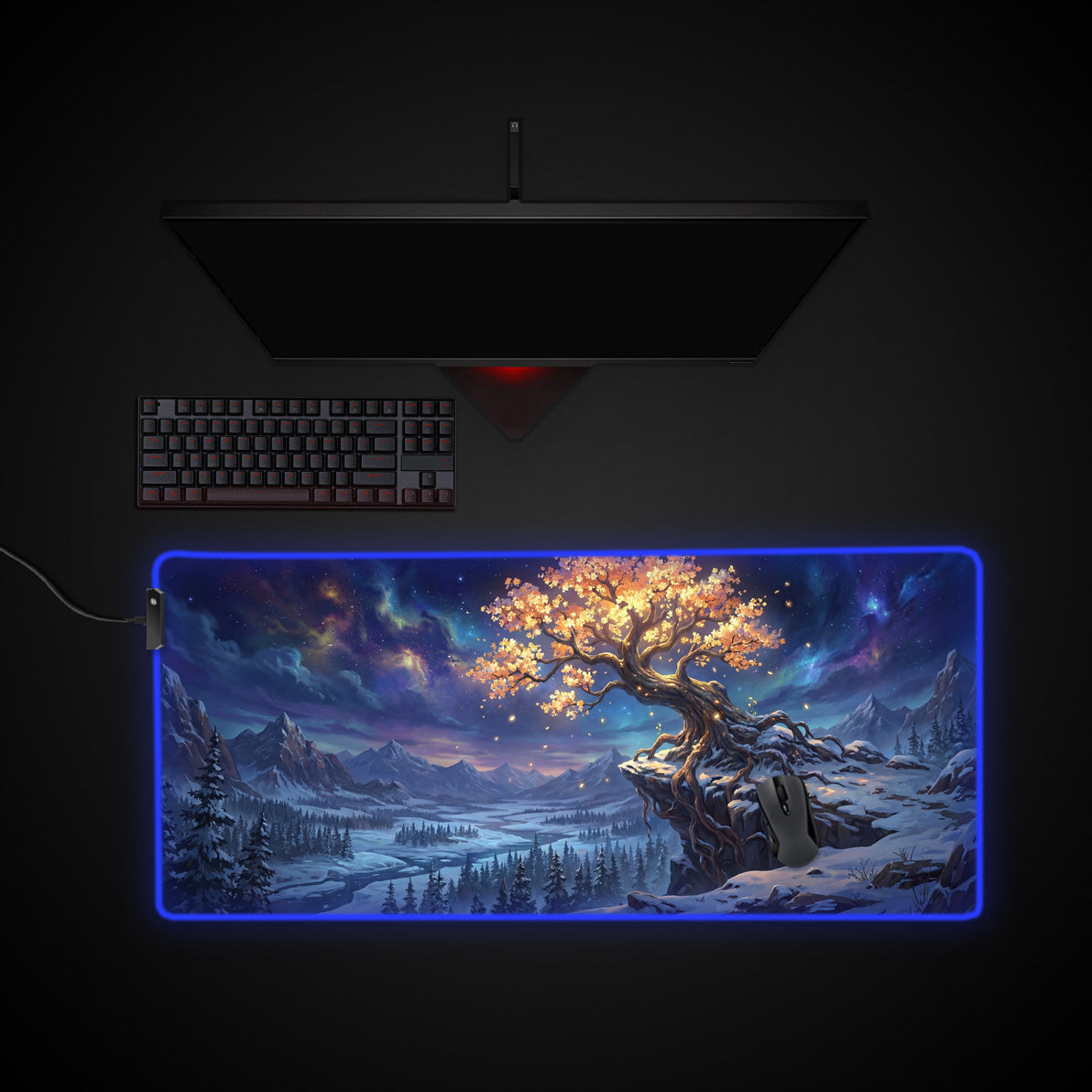 Golden Solstice desk mat with RGB edge lighting
