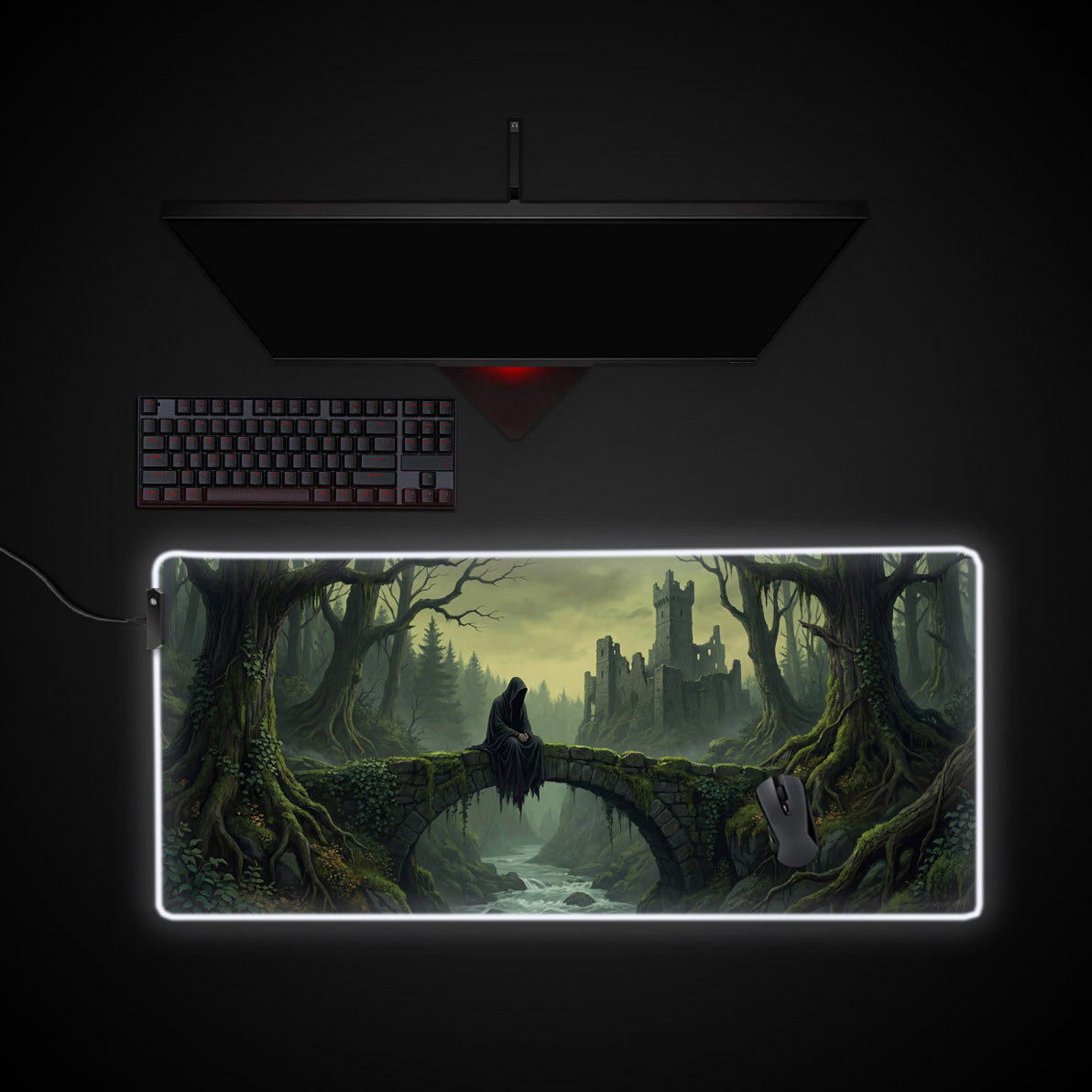 The Silent Keeper desk mat with RGB edge lighting