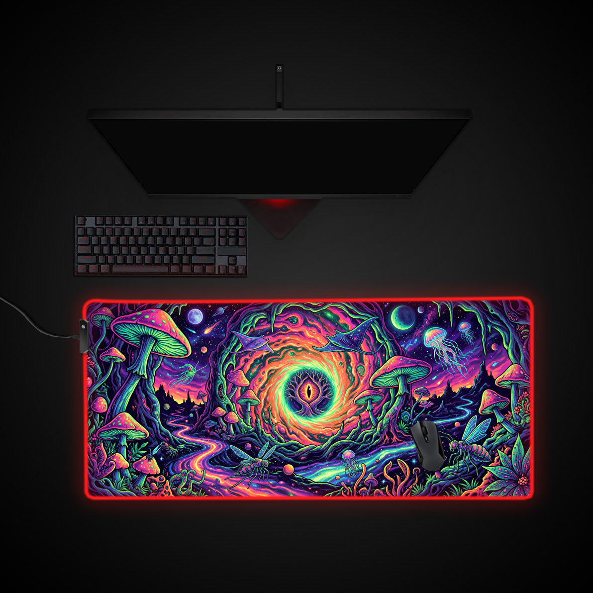 Psychedelic Realm desk mat with RGB edge lighting