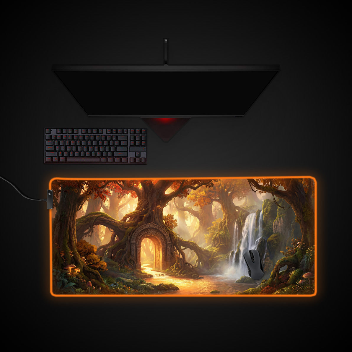 Eternal Gateway desk mat with RGB edge lighting