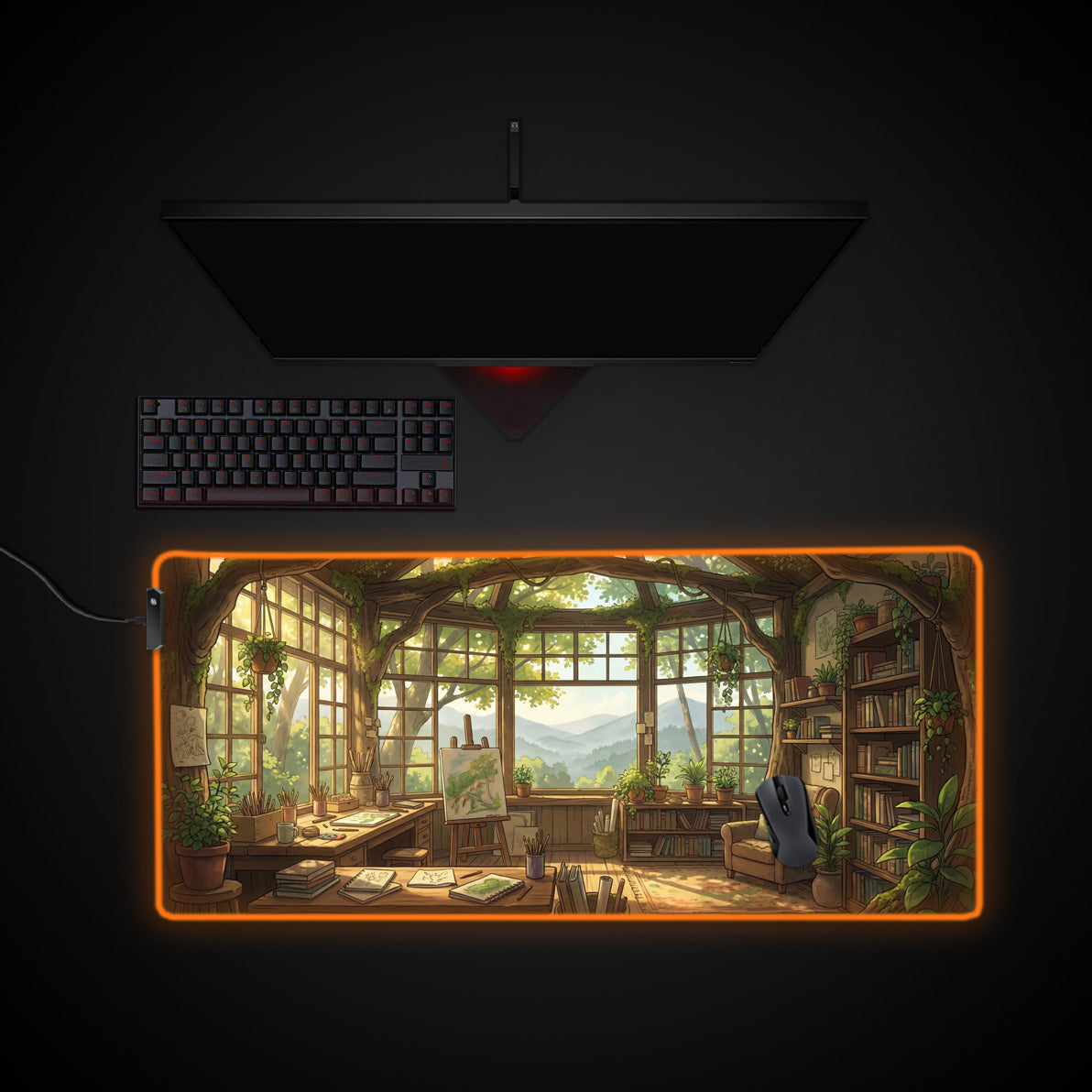 Sunlit Atelier desk mat with RGB edge lighting