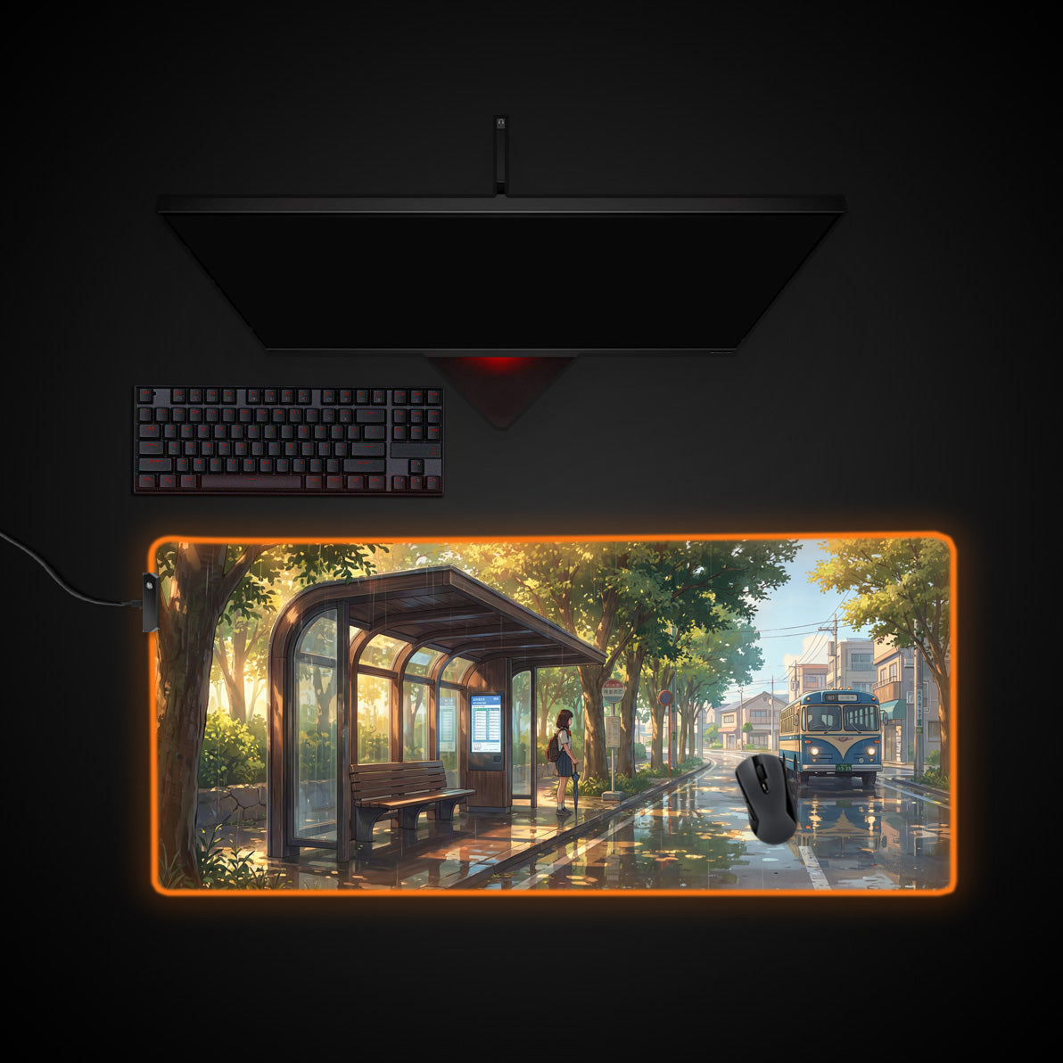 Waiting for Home desk mat with RGB edge lighting