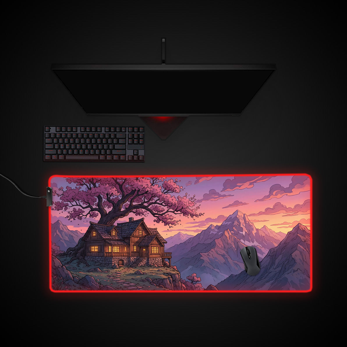 Cliffside Haven desk mat with RGB edge lighting