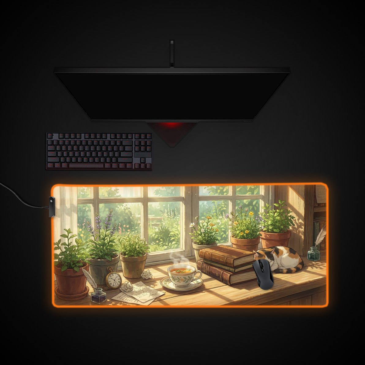Quiet Afternoon desk mat with RGB edge lighting