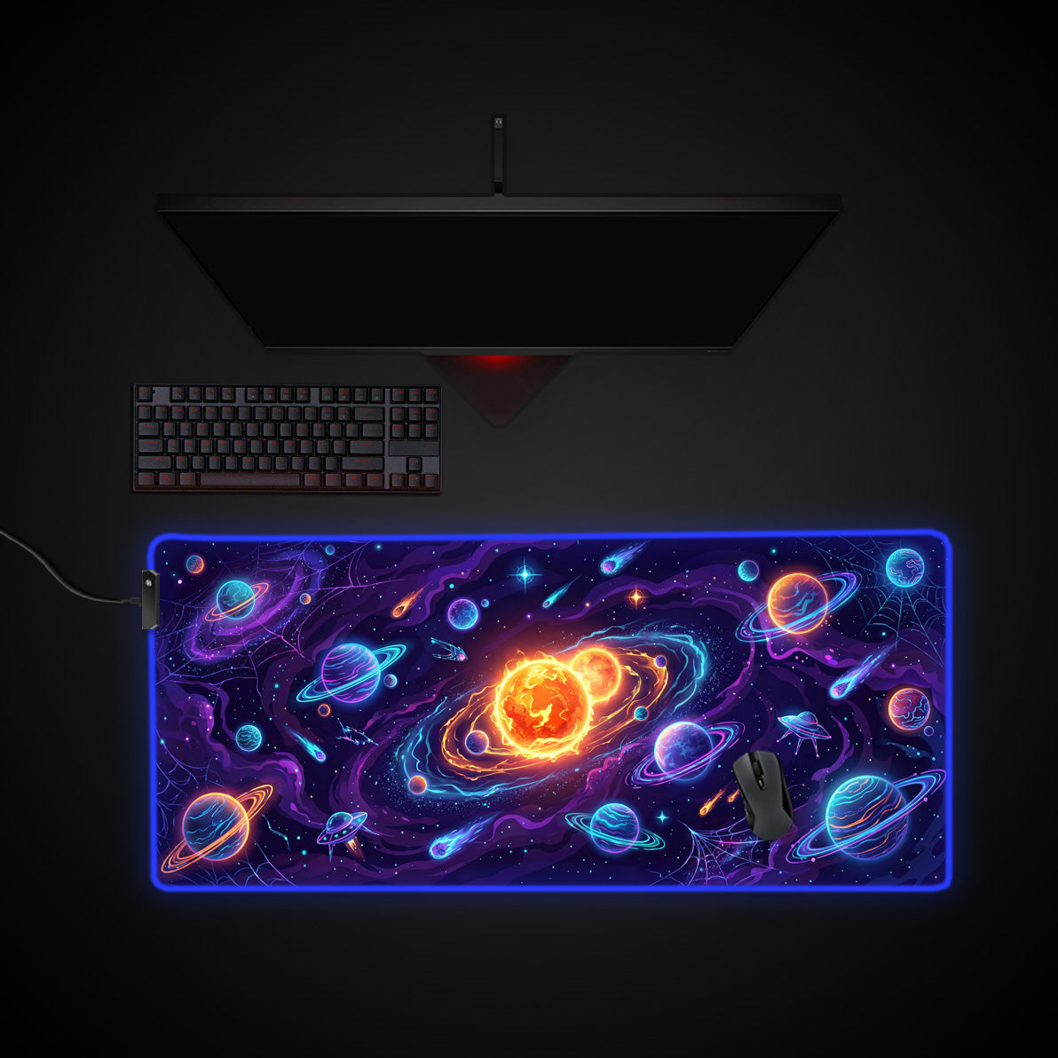 Galactic Nexus desk mat with RGB edge lighting