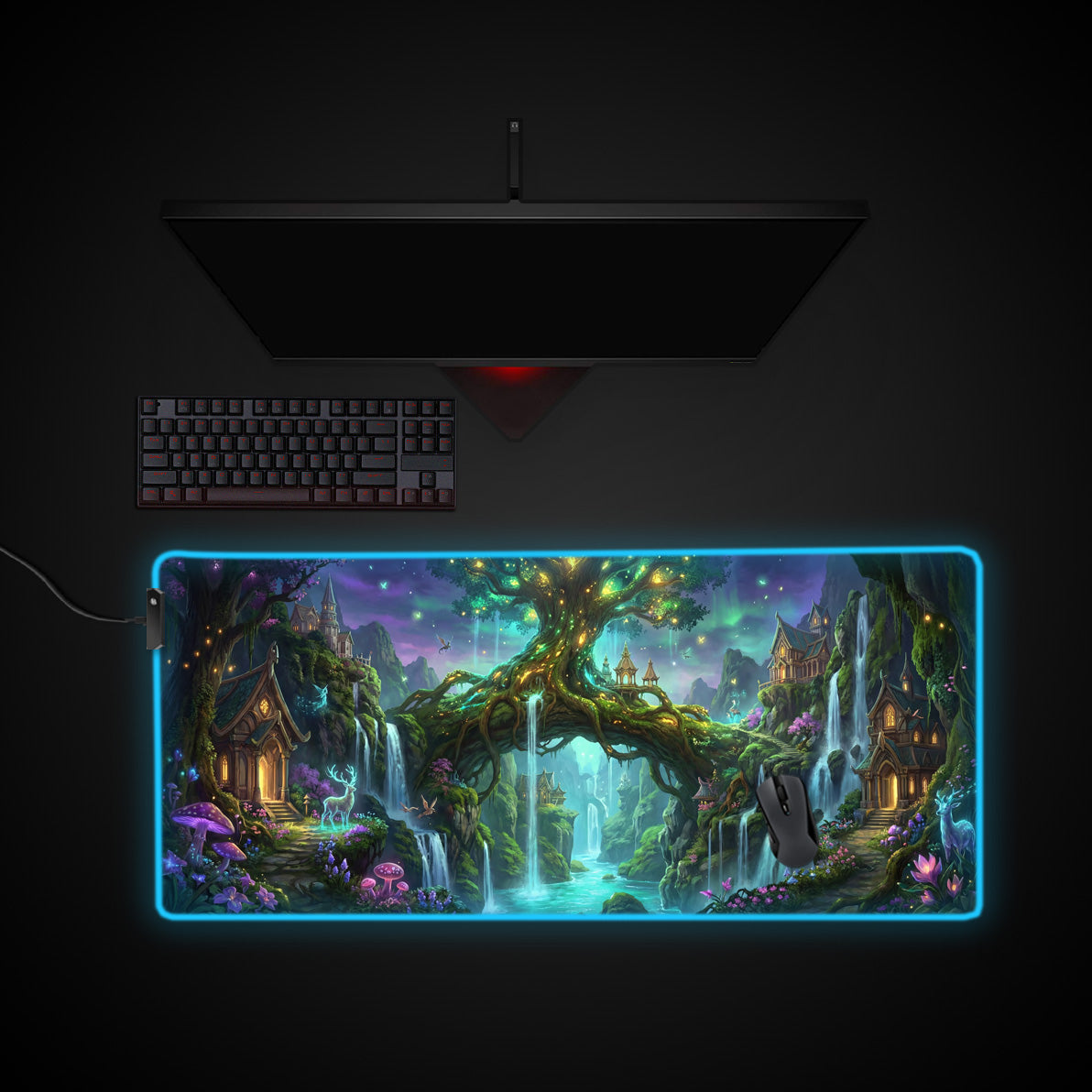 Enchanted Sanctuary desk mat with RGB edge lighting