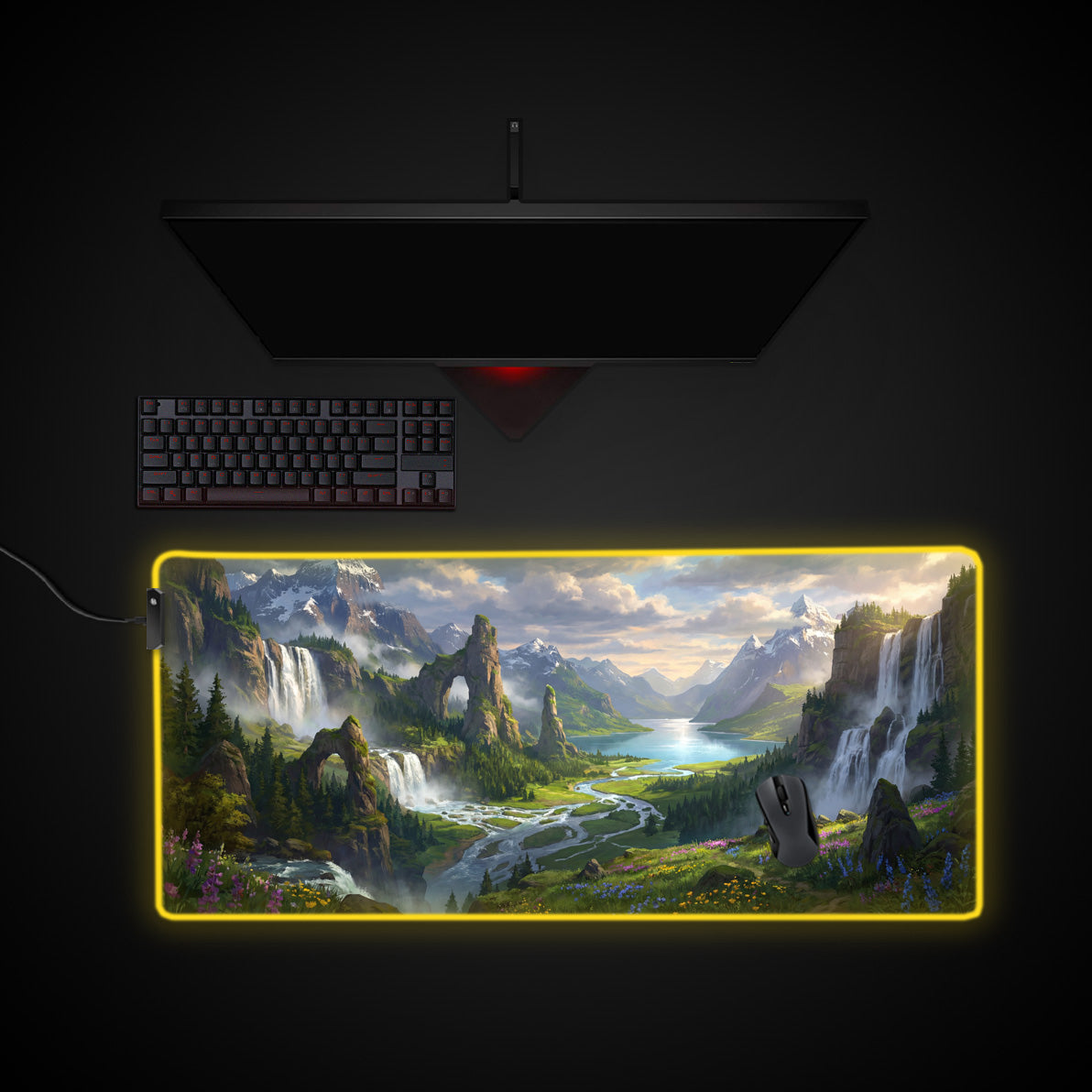 Majestic Valley desk mat with RGB edge lighting