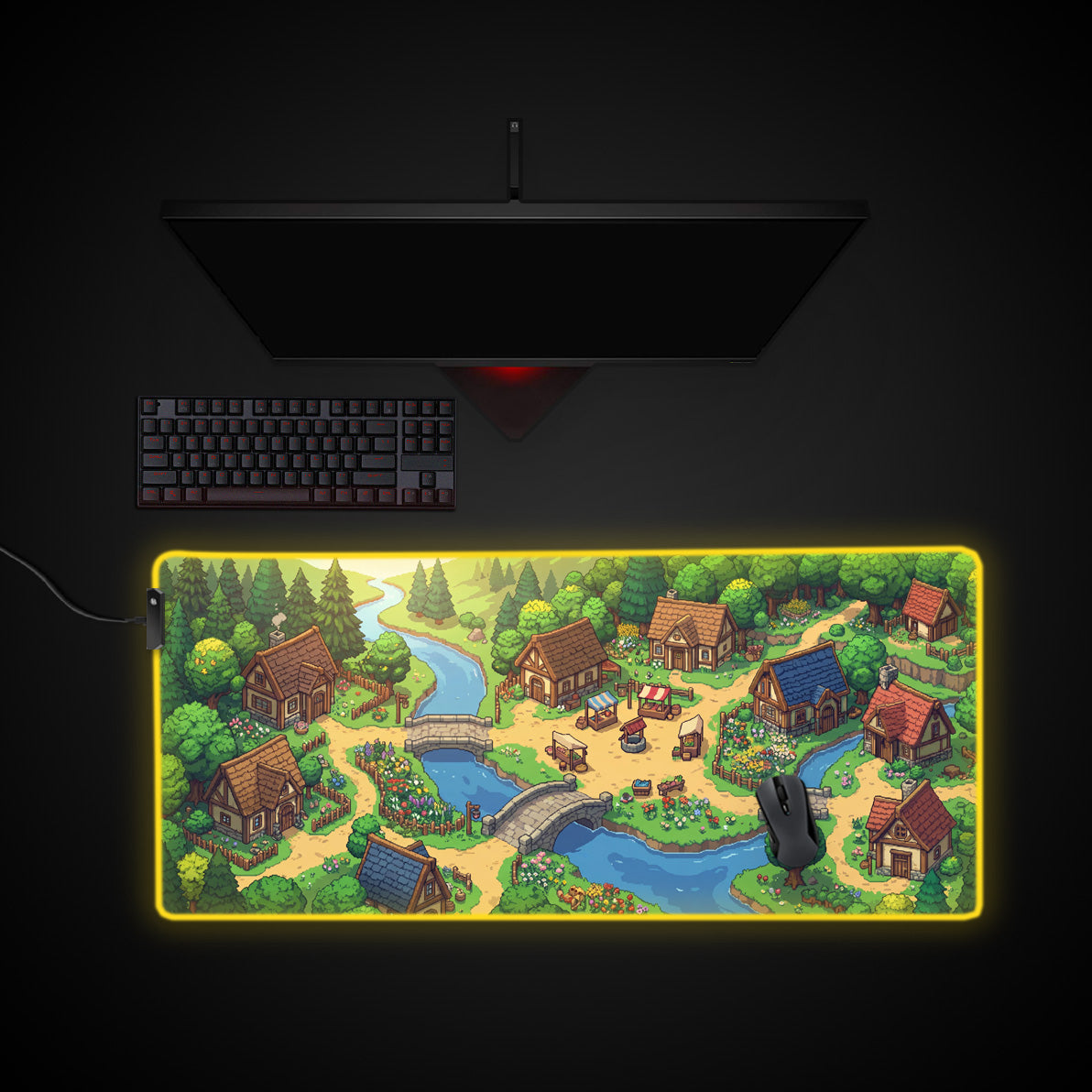 Pixel Valley desk mat with RGB edge lighting