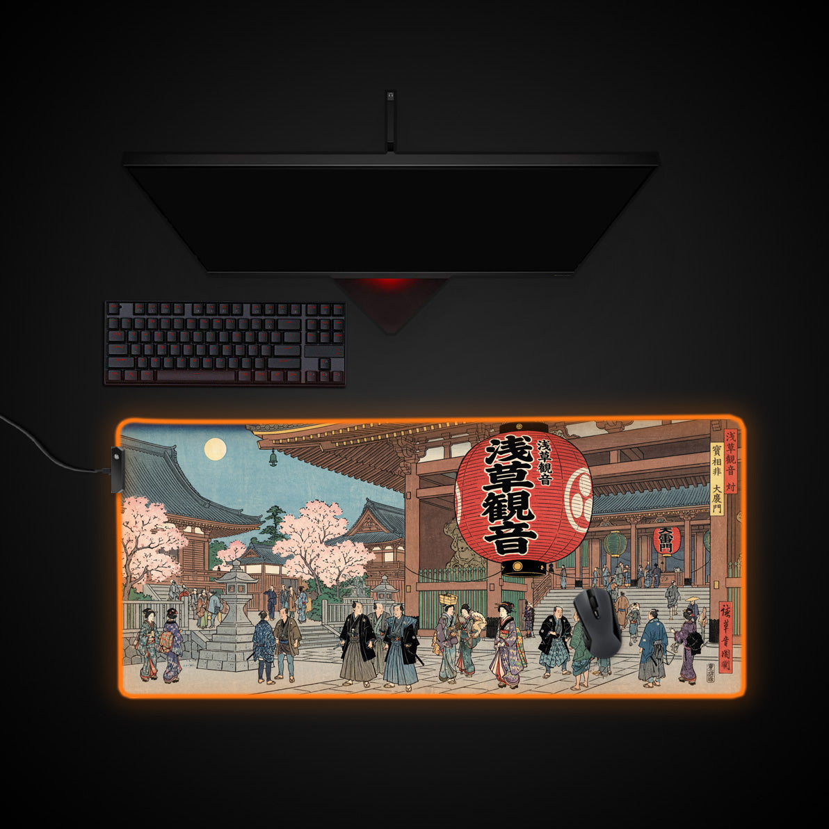 Red Lantern desk mat with RGB edge lighting