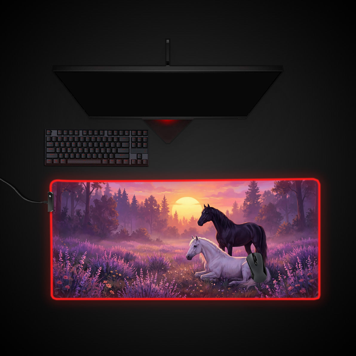Equine Harmony desk mat with RGB edge lighting