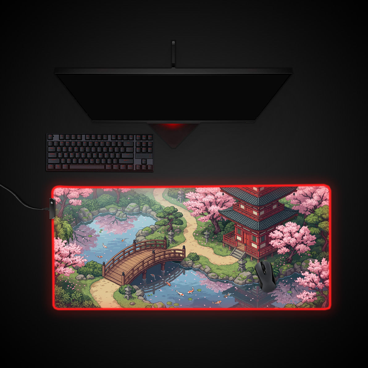 Retro Sakura Path desk mat with RGB edge lighting