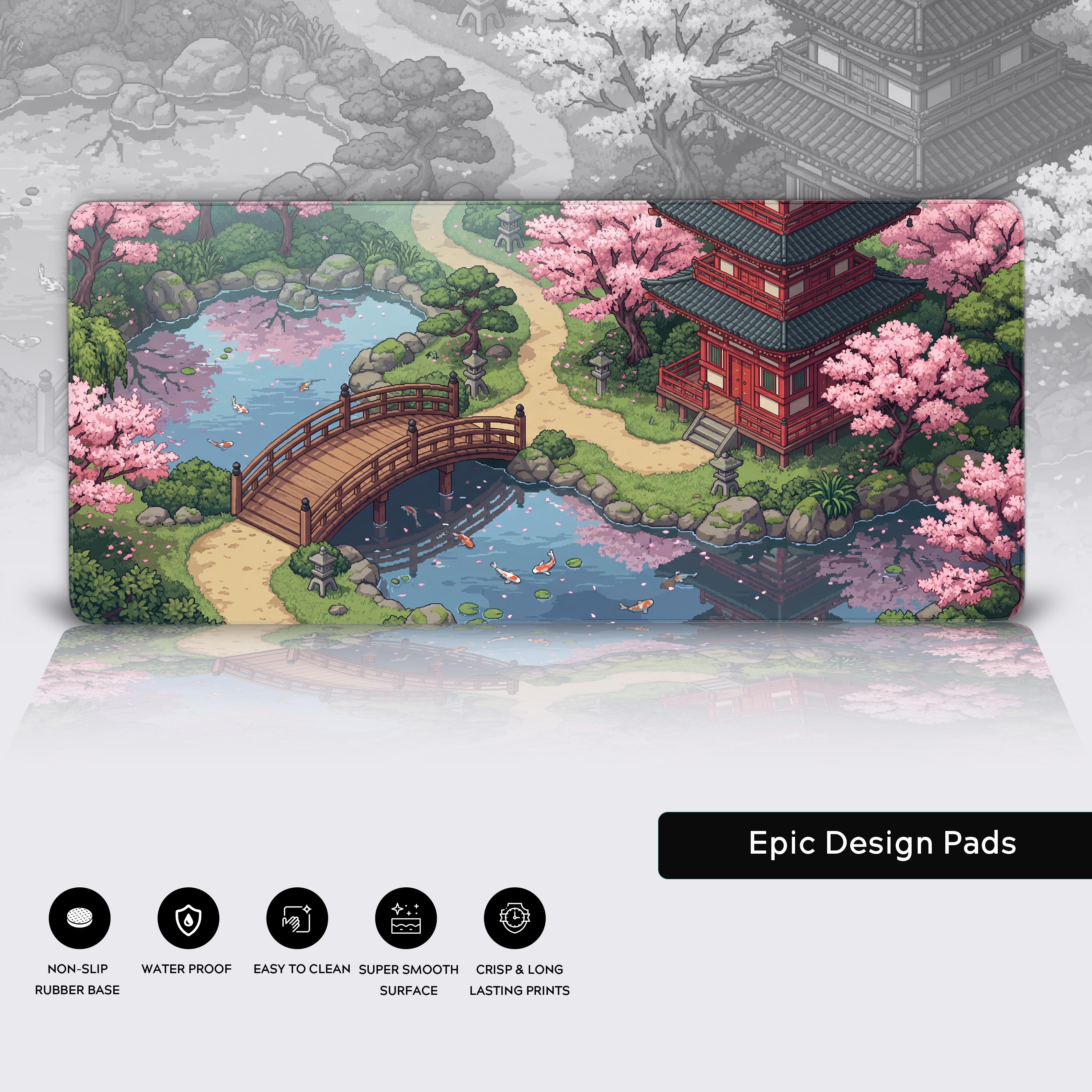 Retro Sakura Path – Pixel Art Gaming Desk Mat, XL Japanese Mouse