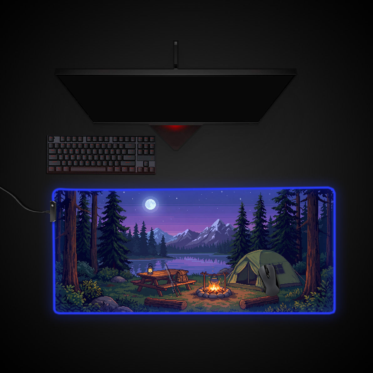Nightfall Camp desk mat with RGB edge lighting