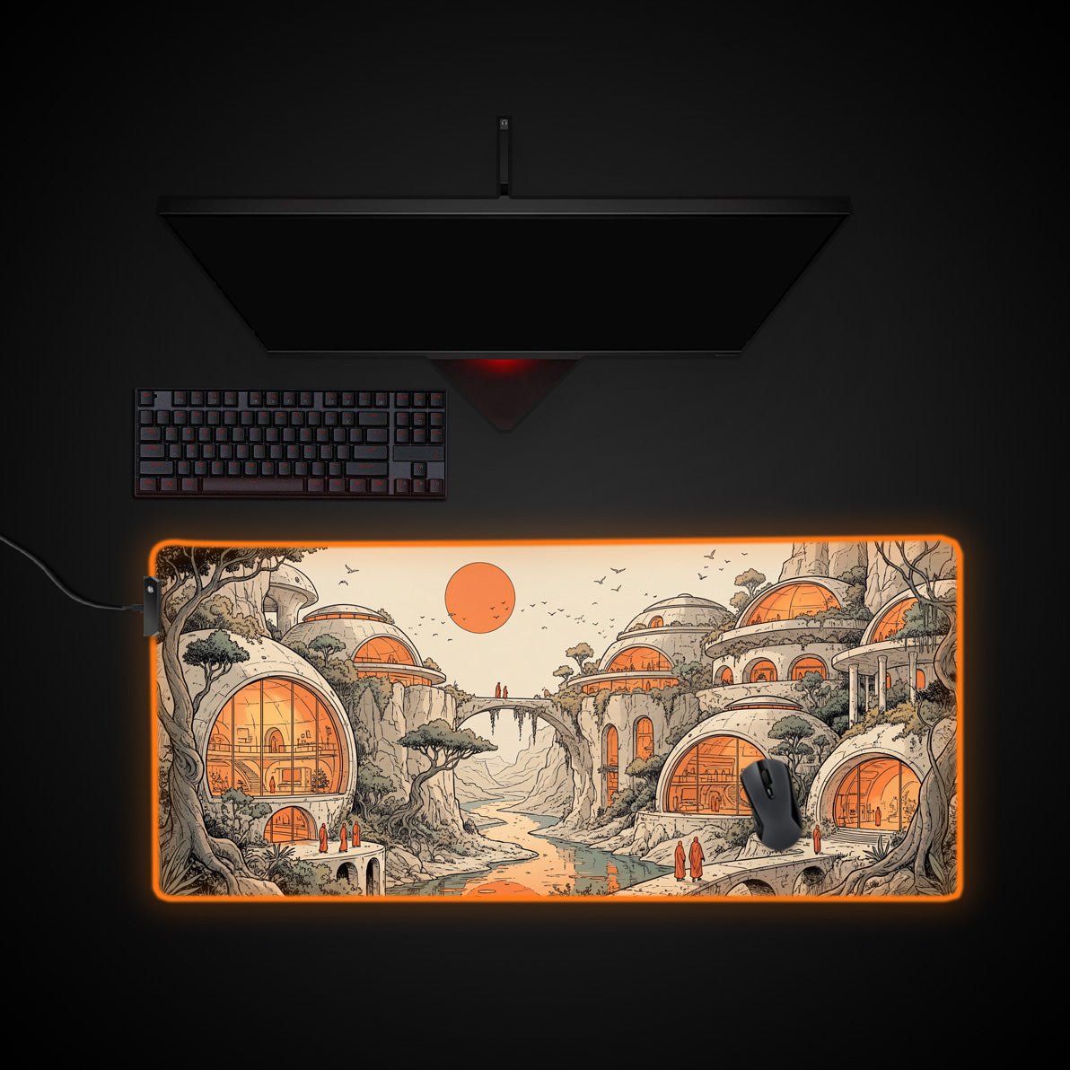 Utopian Canyon desk mat with RGB edge lighting