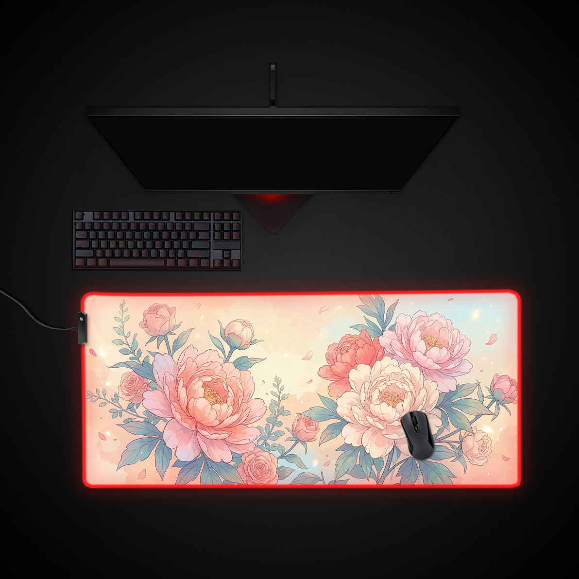 Pastel Bloom desk mat with RGB edge lighting
