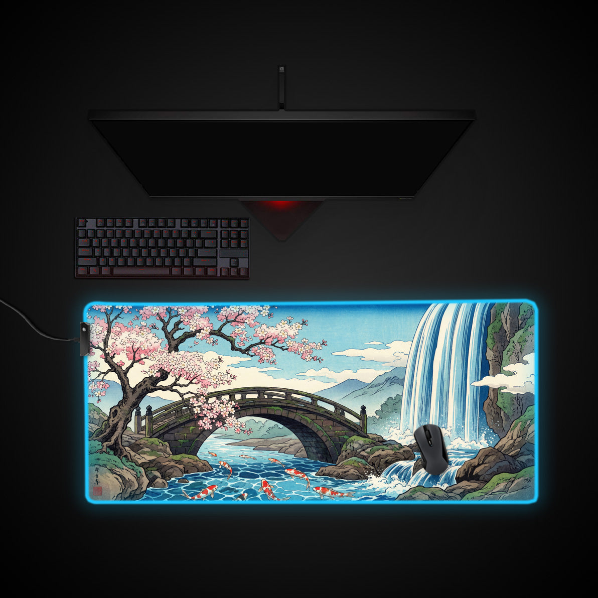 Spring Ukiyo desk mat with RGB edge lighting