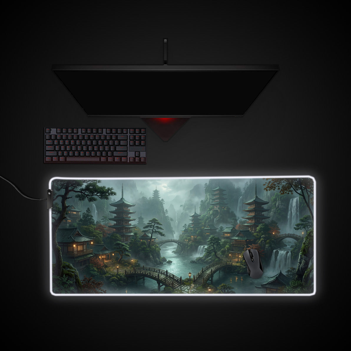Silent Pagoda desk mat with RGB edge lighting