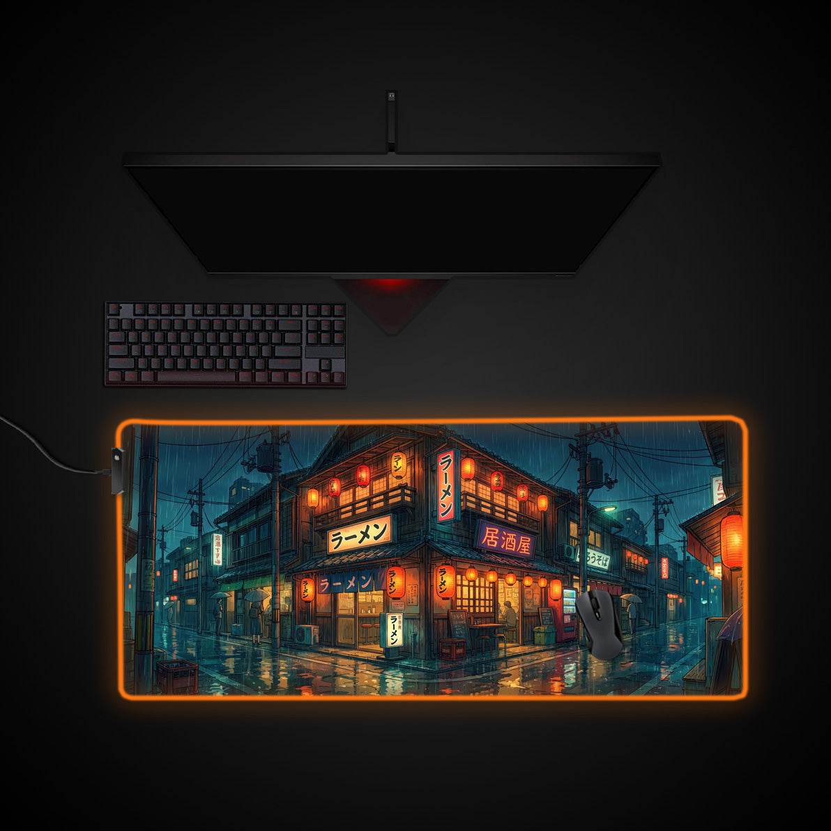 Rainy District desk mat with RGB edge lighting