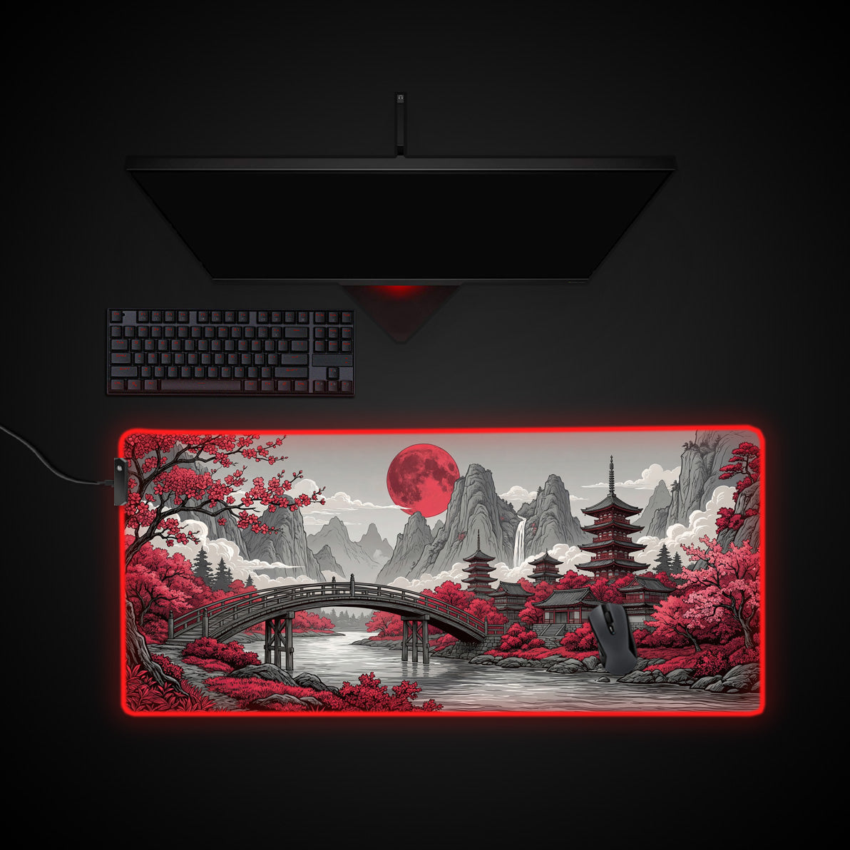 Scarlet Moon desk mat with RGB edge lighting
