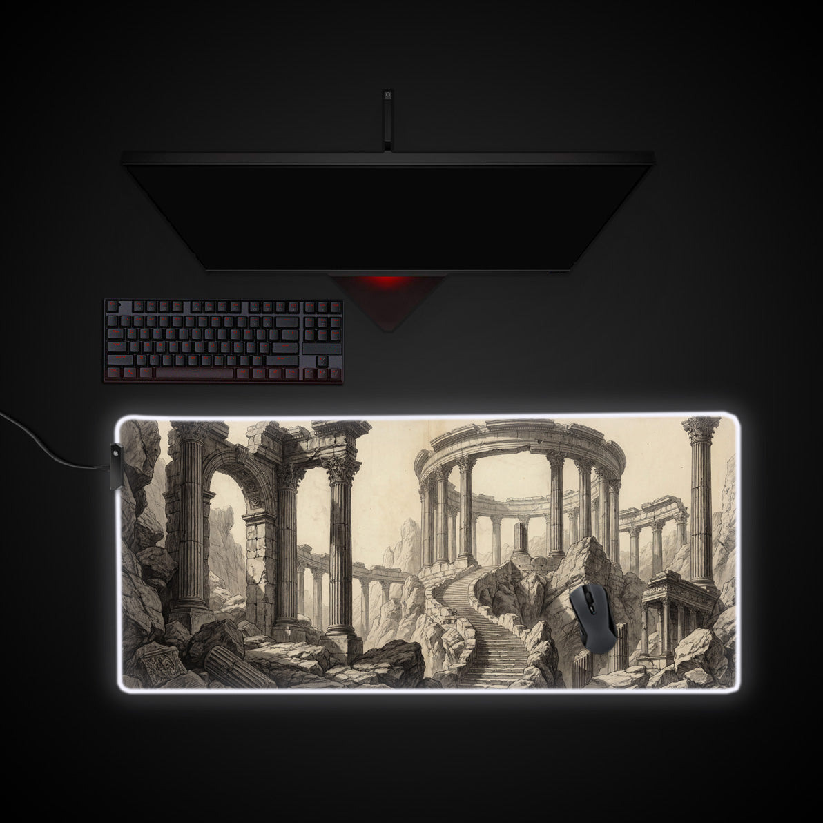 Classical Decay desk mat with RGB edge lighting