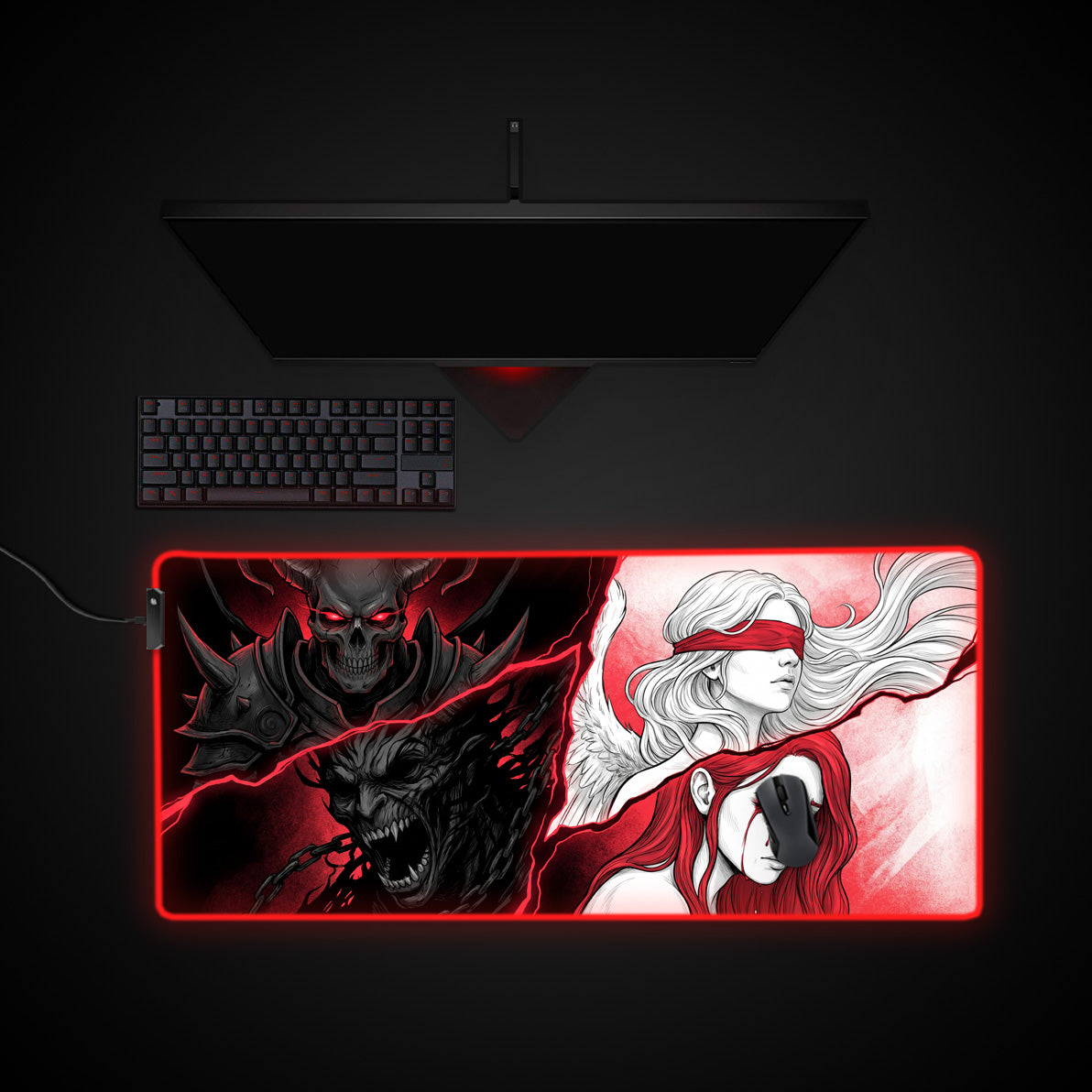Fractured Divinity desk mat with RGB edge lighting